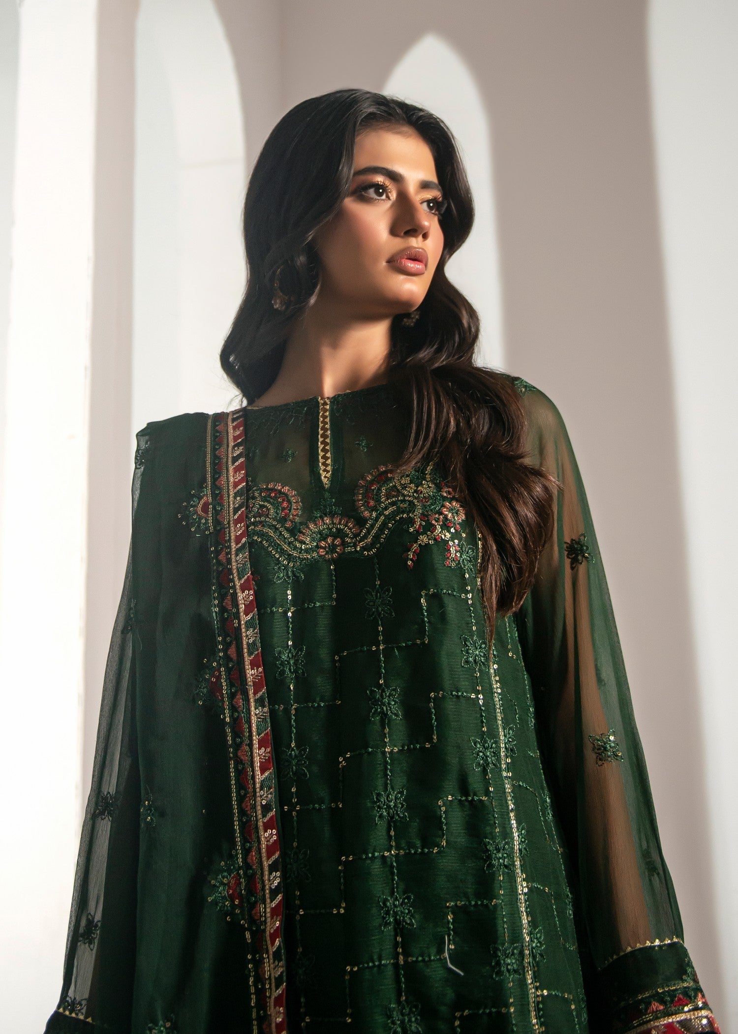 chiffon Kurta Set in Green