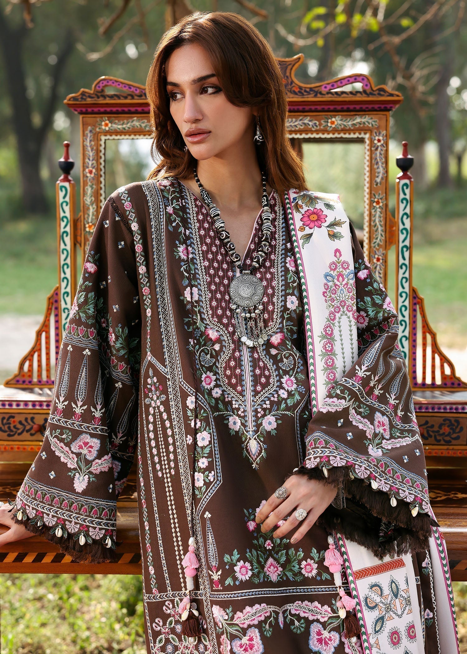 khaddar Unstitched in Dark brown