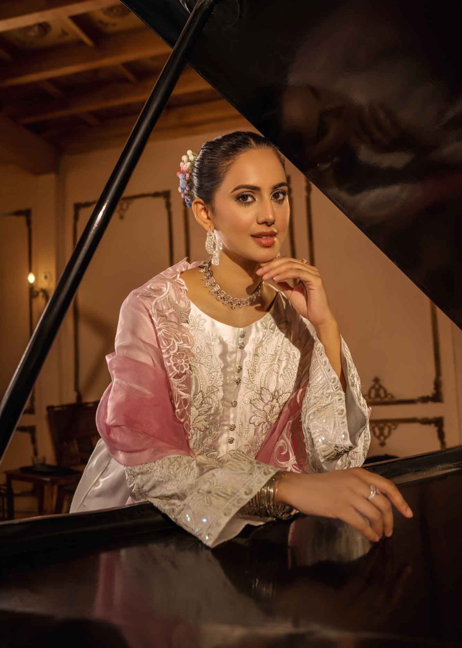 silk Kurta Set in Blush pink, ivory