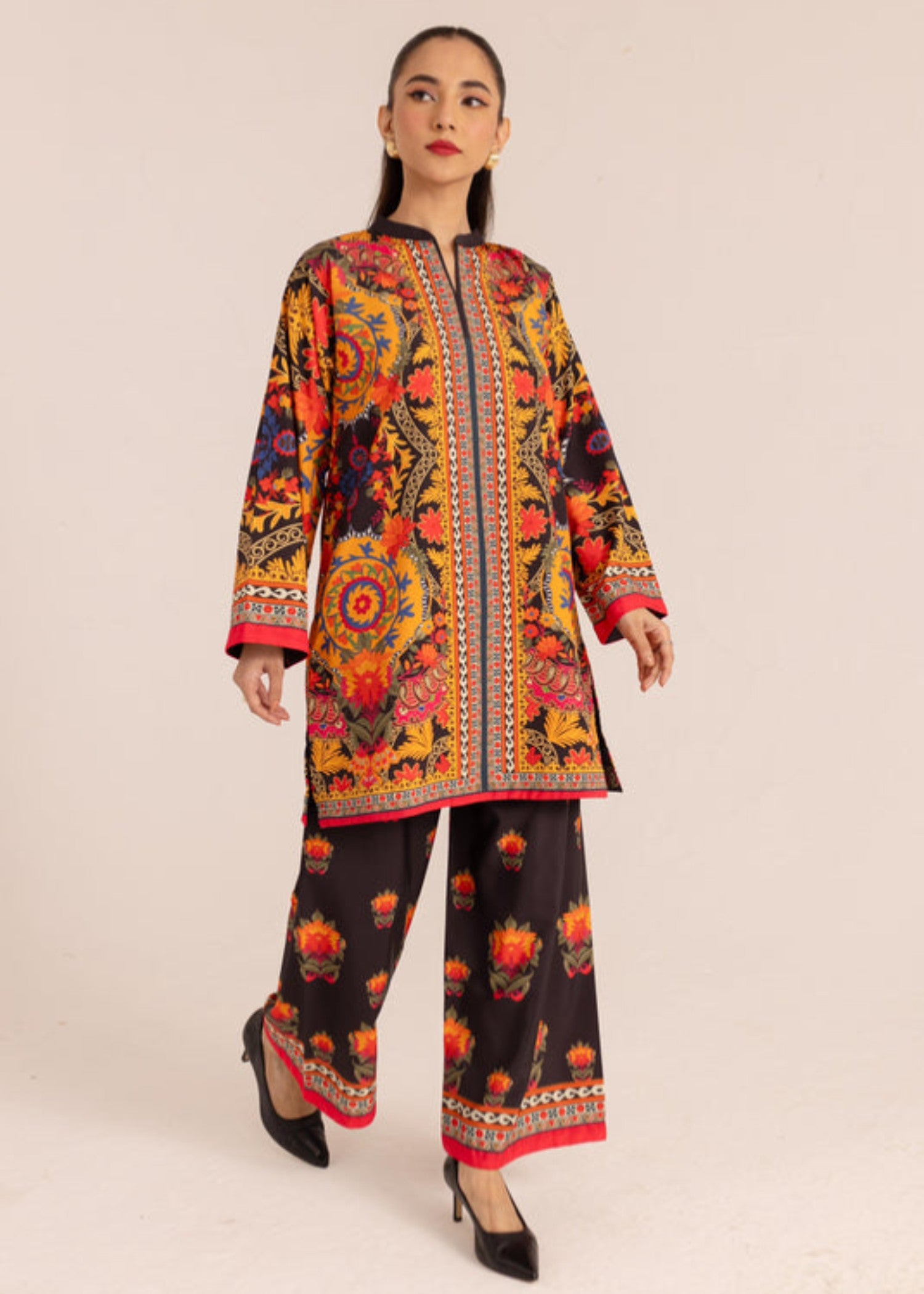 silk Kurta Set in Pumpkin orange