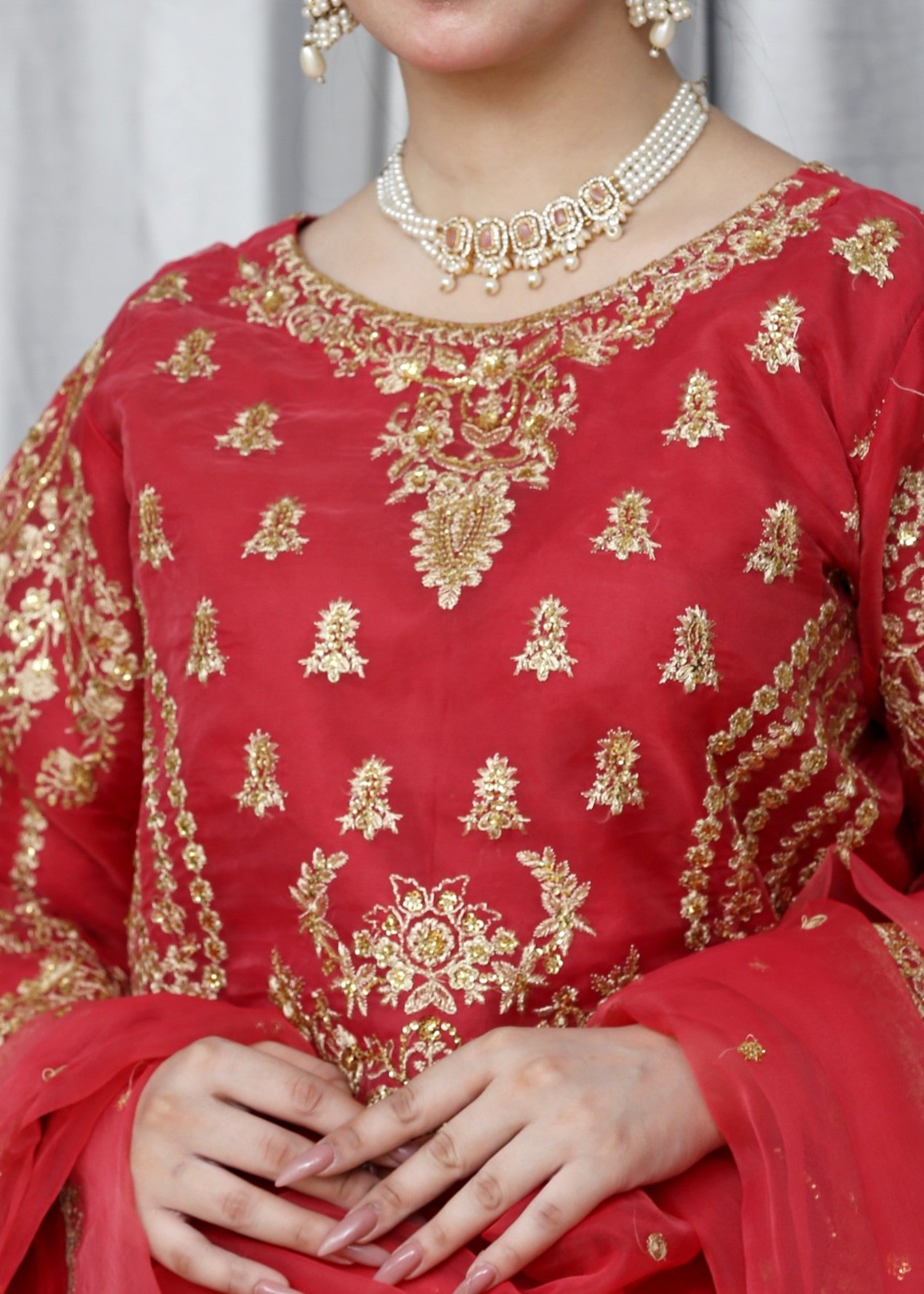 organza Lehenga in Spicy red