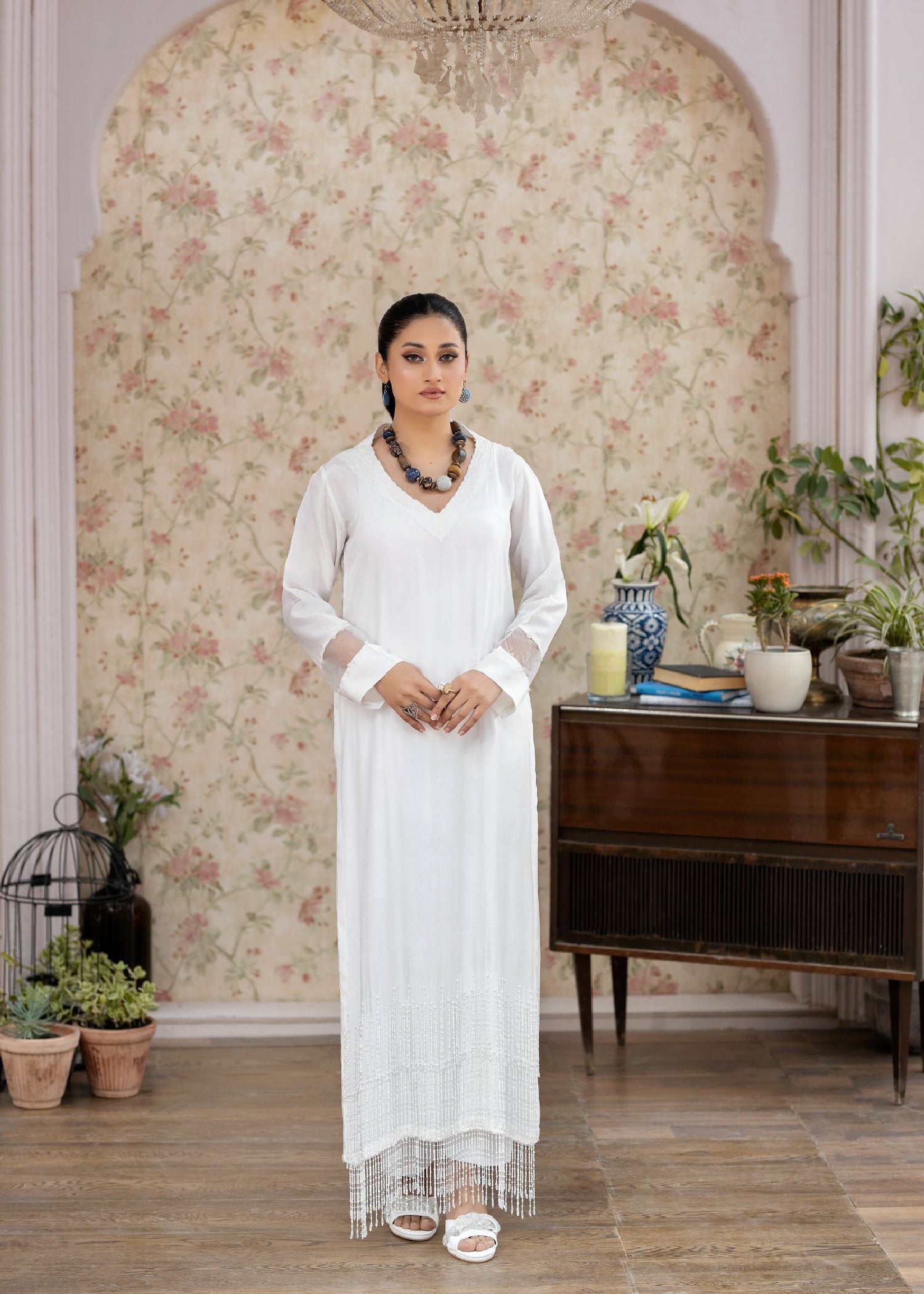 grip Kurta Set in White