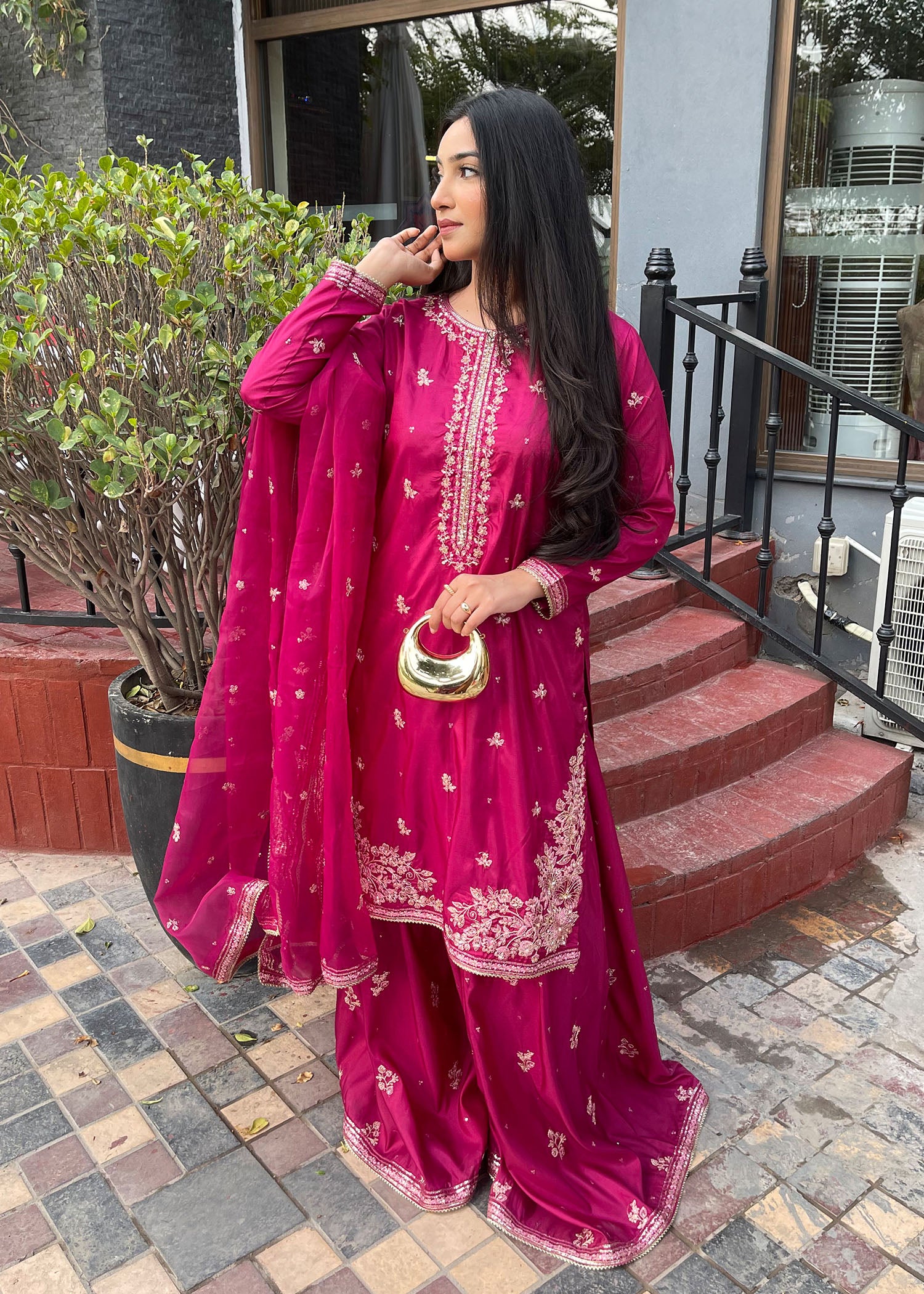 silk Sharara in Magenta