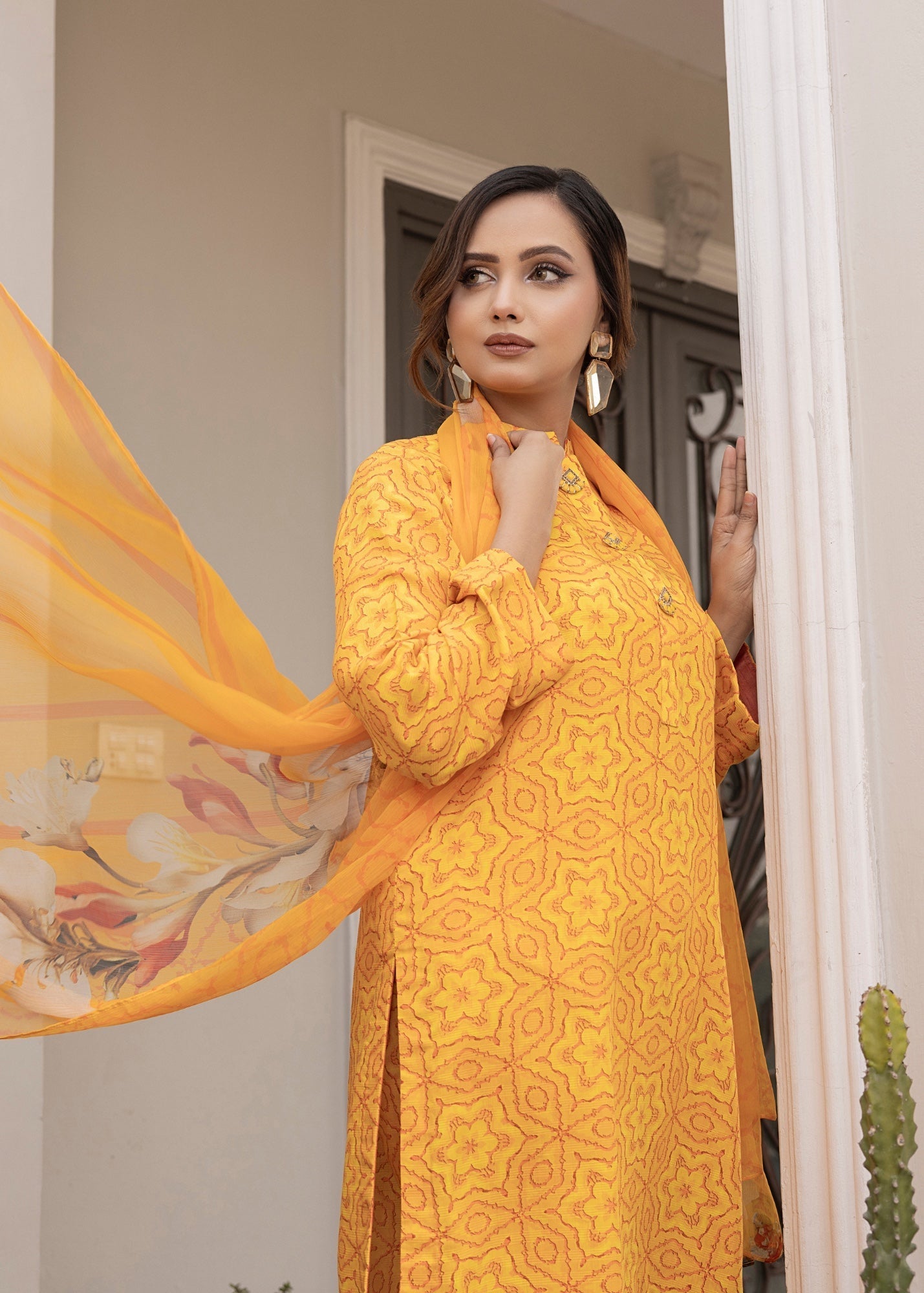 cotton viscose Unstitched in Yellow