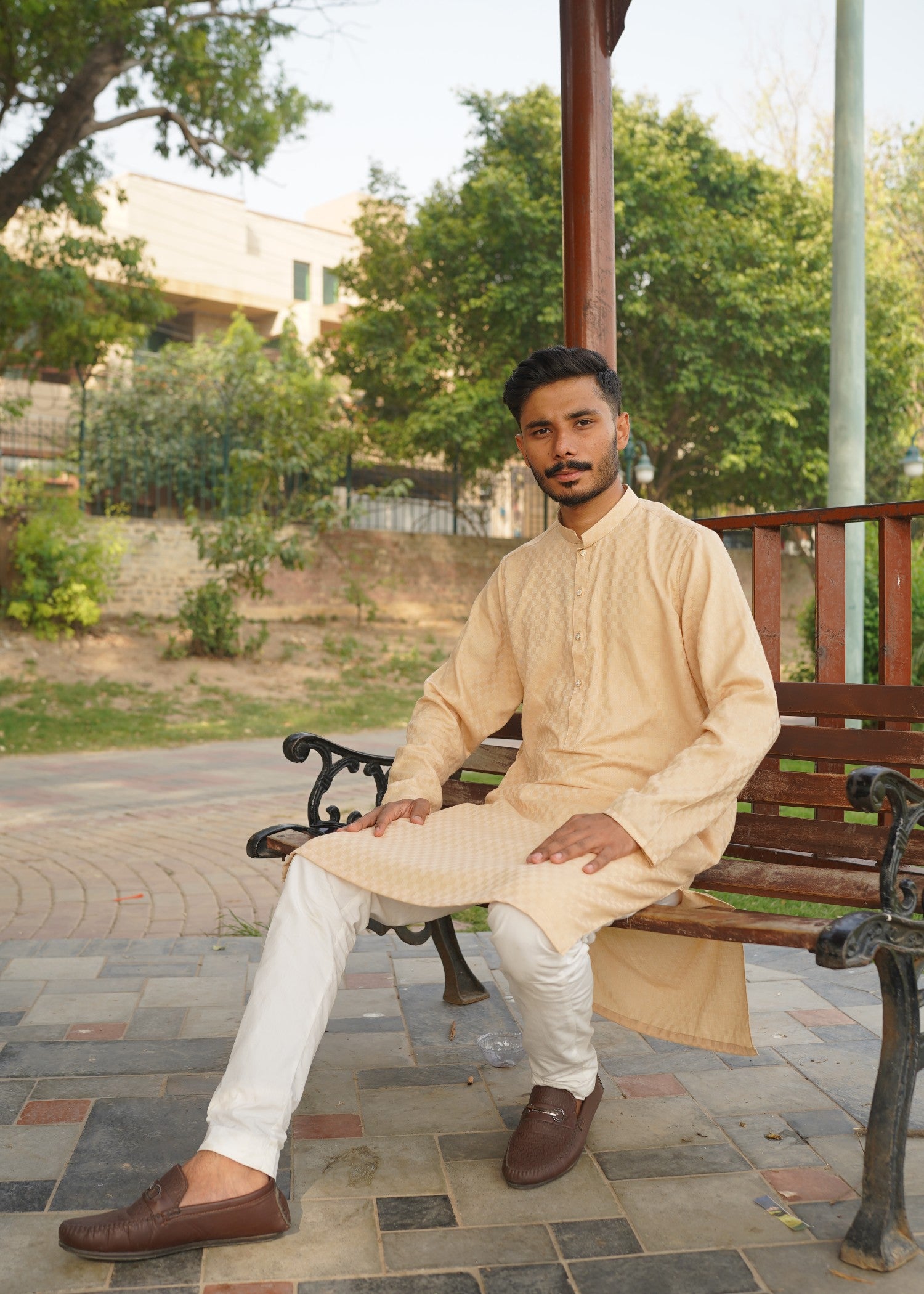 cotton jacquard Kurta in Beige