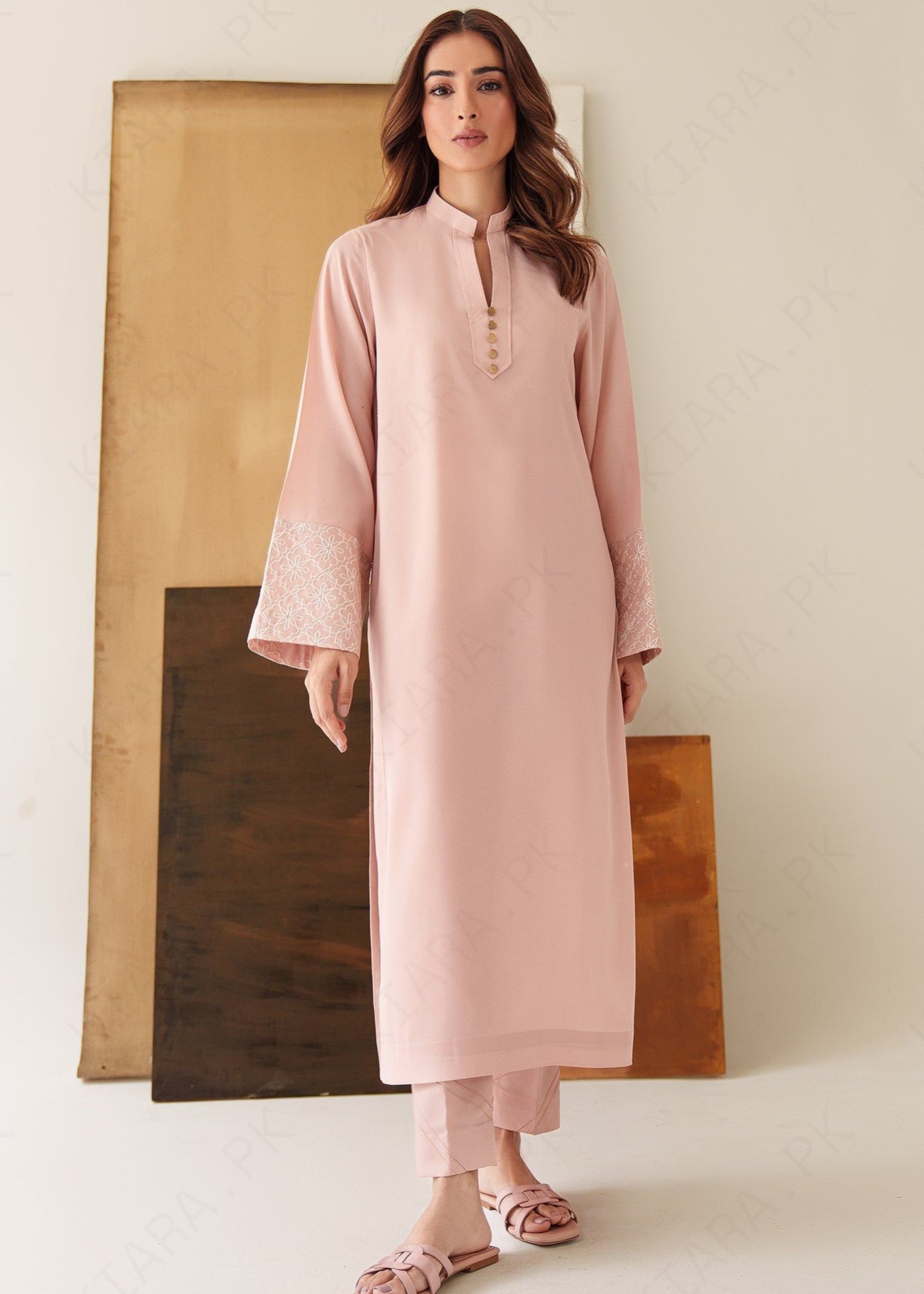 tropical Kurta Set in Baby pink