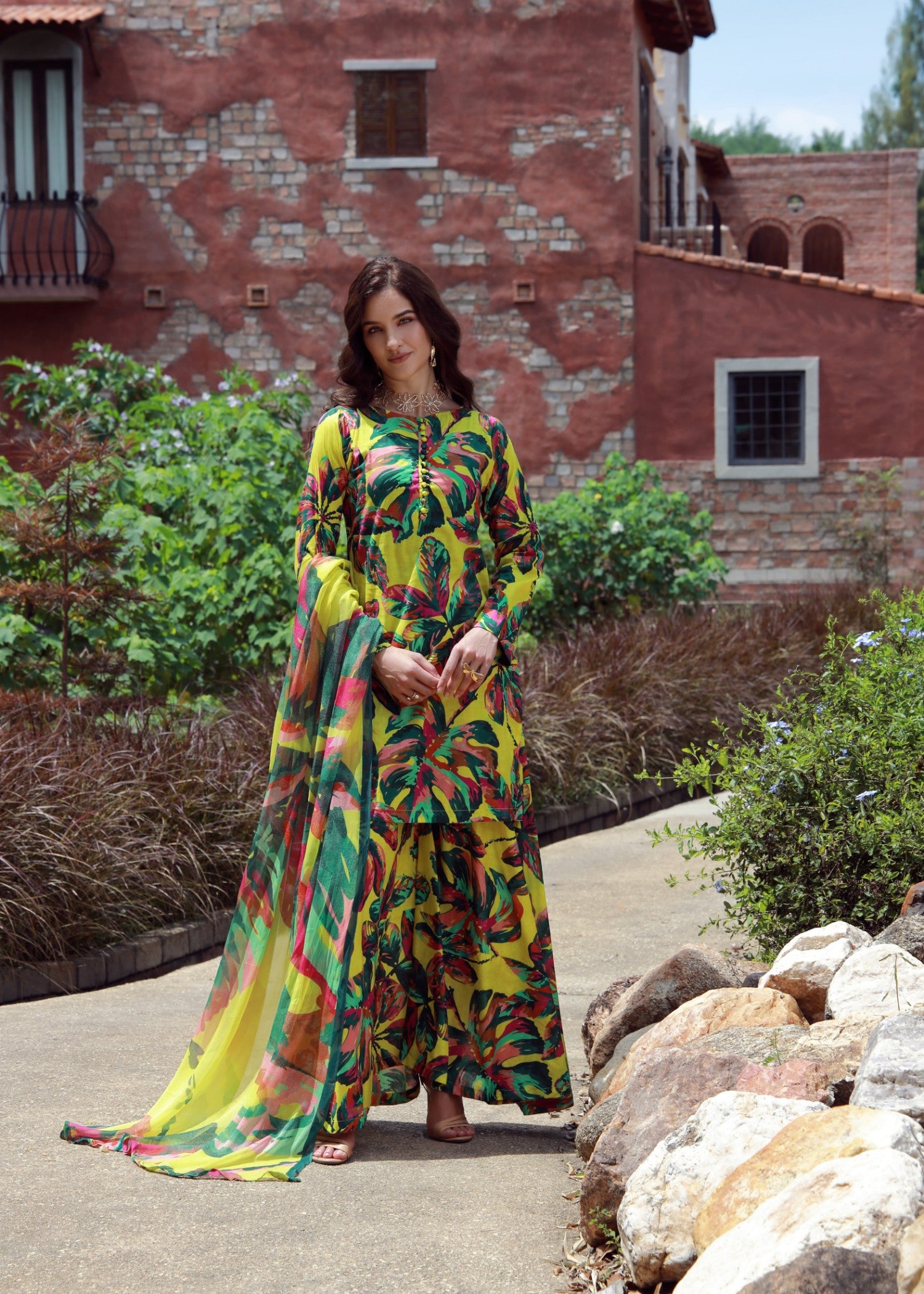 lawn Sharara in Pale yellow