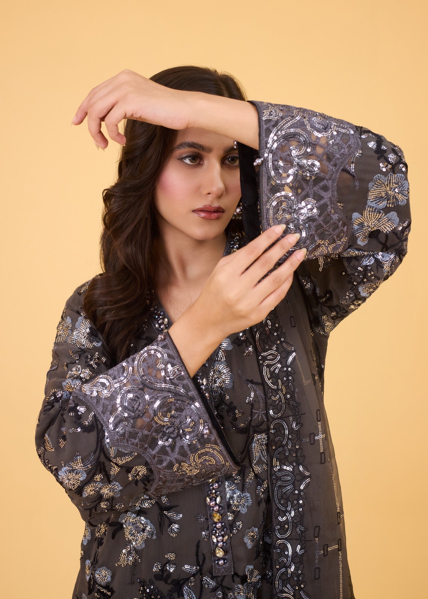 chiffon Kurta Set in Caviar