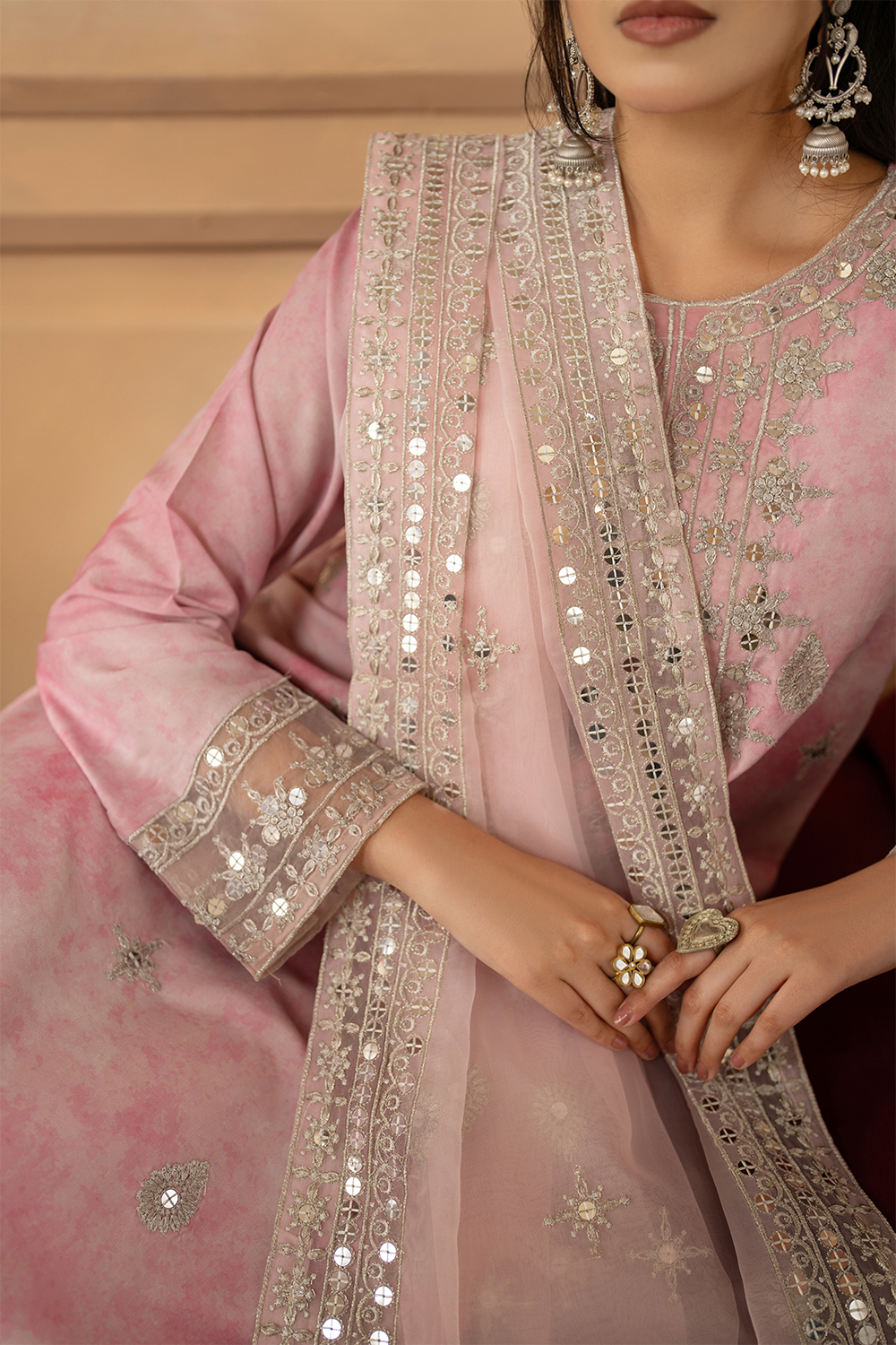 silk finish lawn Kurta Set in Cherry blossom pink