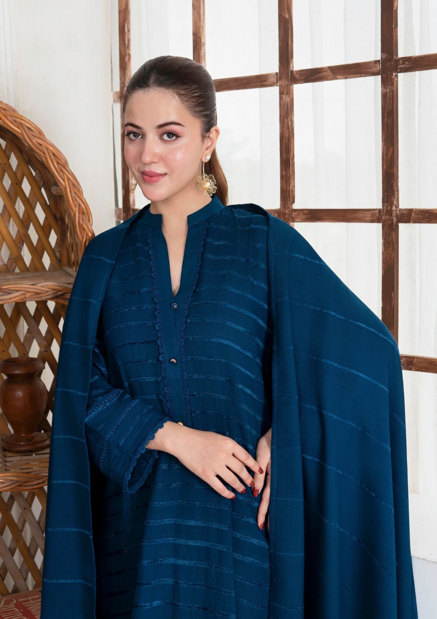 dhanak wool Kurta Set in Prussian blue