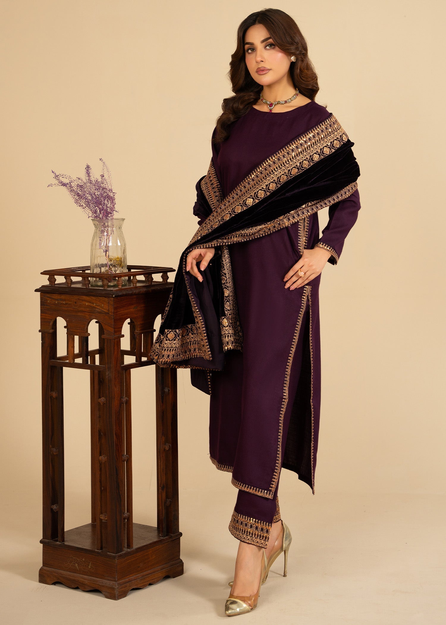 wool viscose Kurta Set in Plum