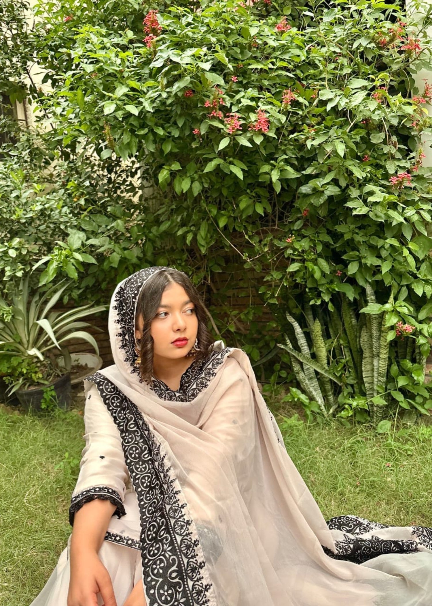 chiffon Gharara in Ivory
