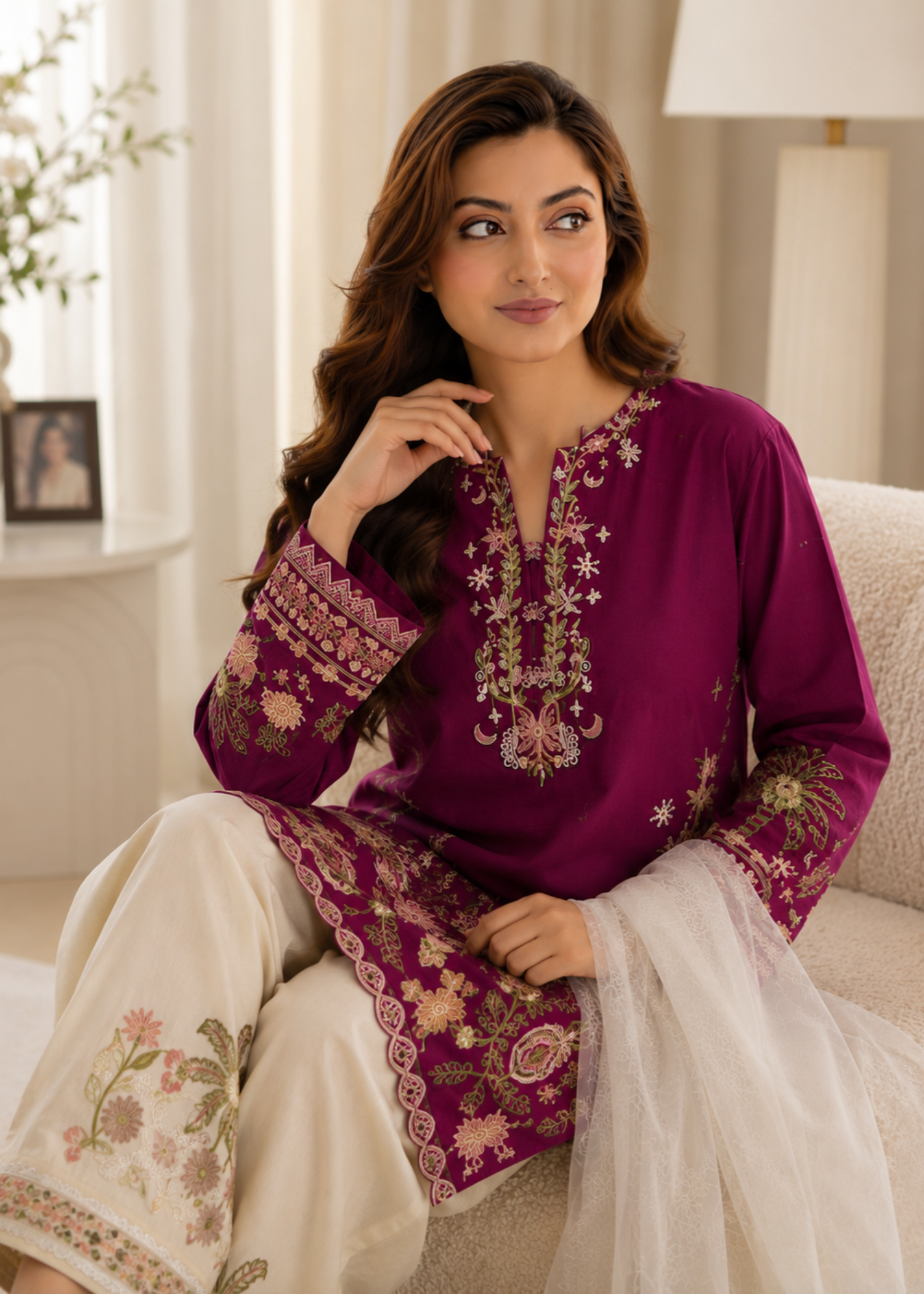 cotton Kurta Set in Magenta haze