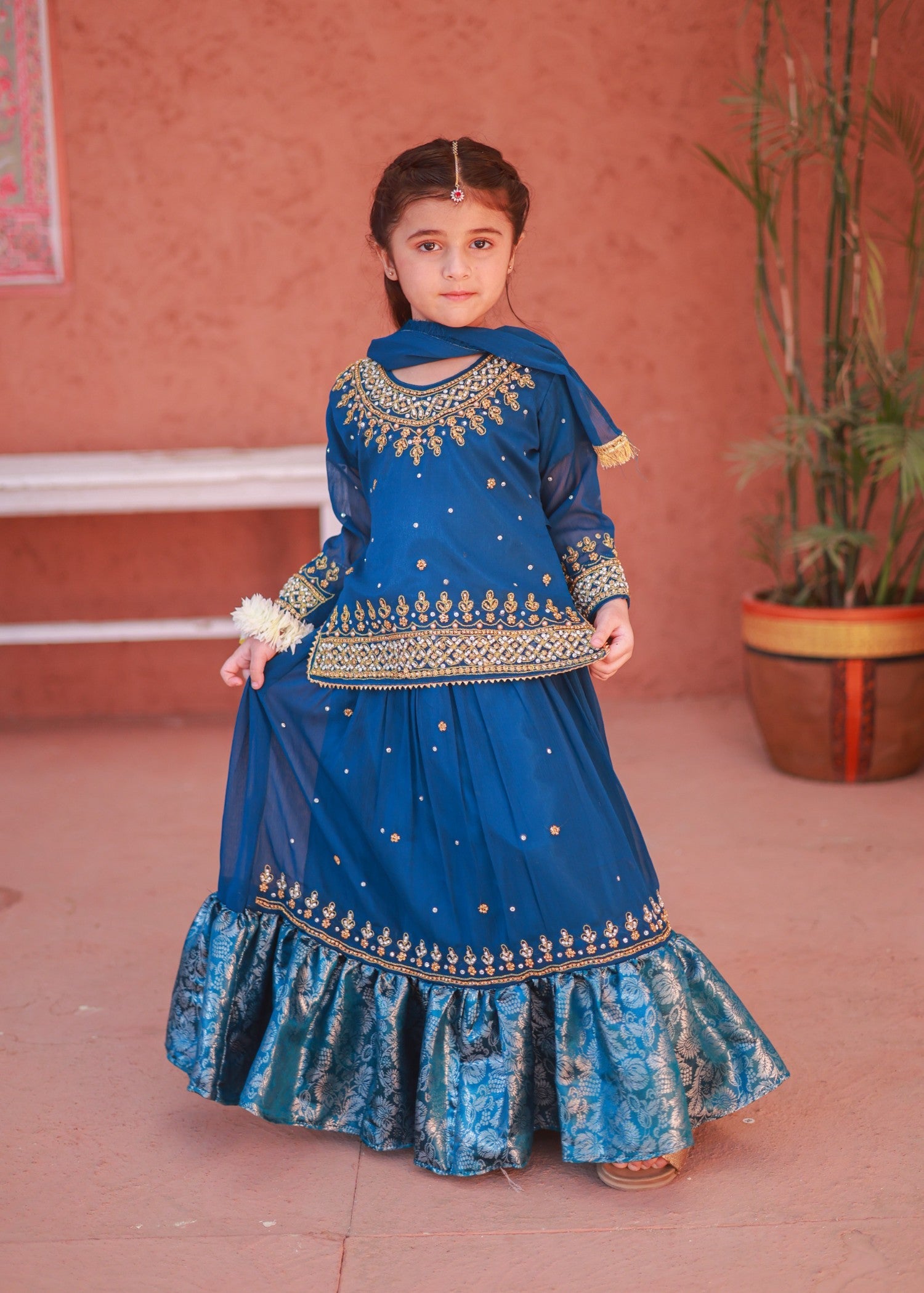 chiffon Lehenga in Blue