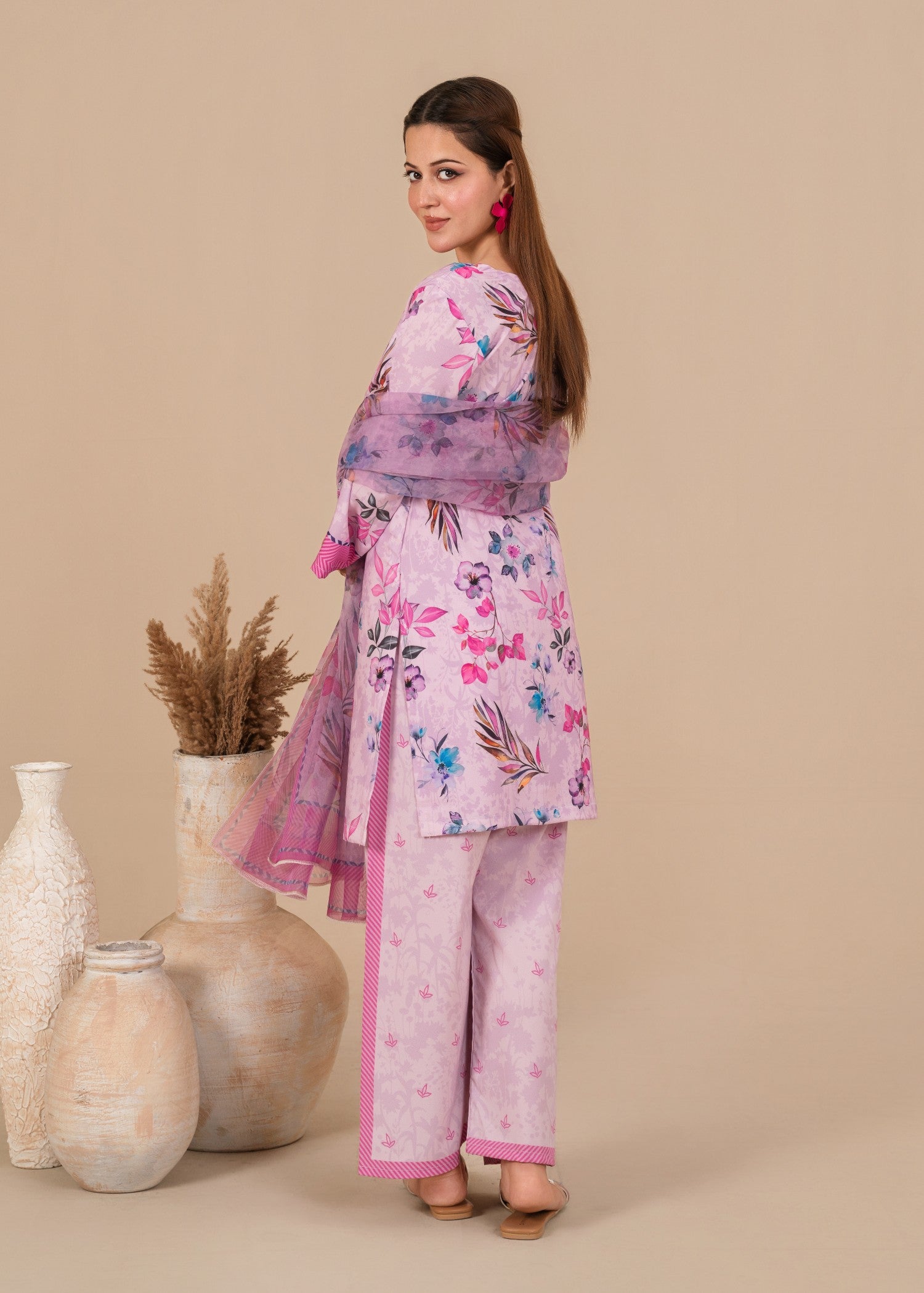 silk crepe Kurta Set in Purple ash