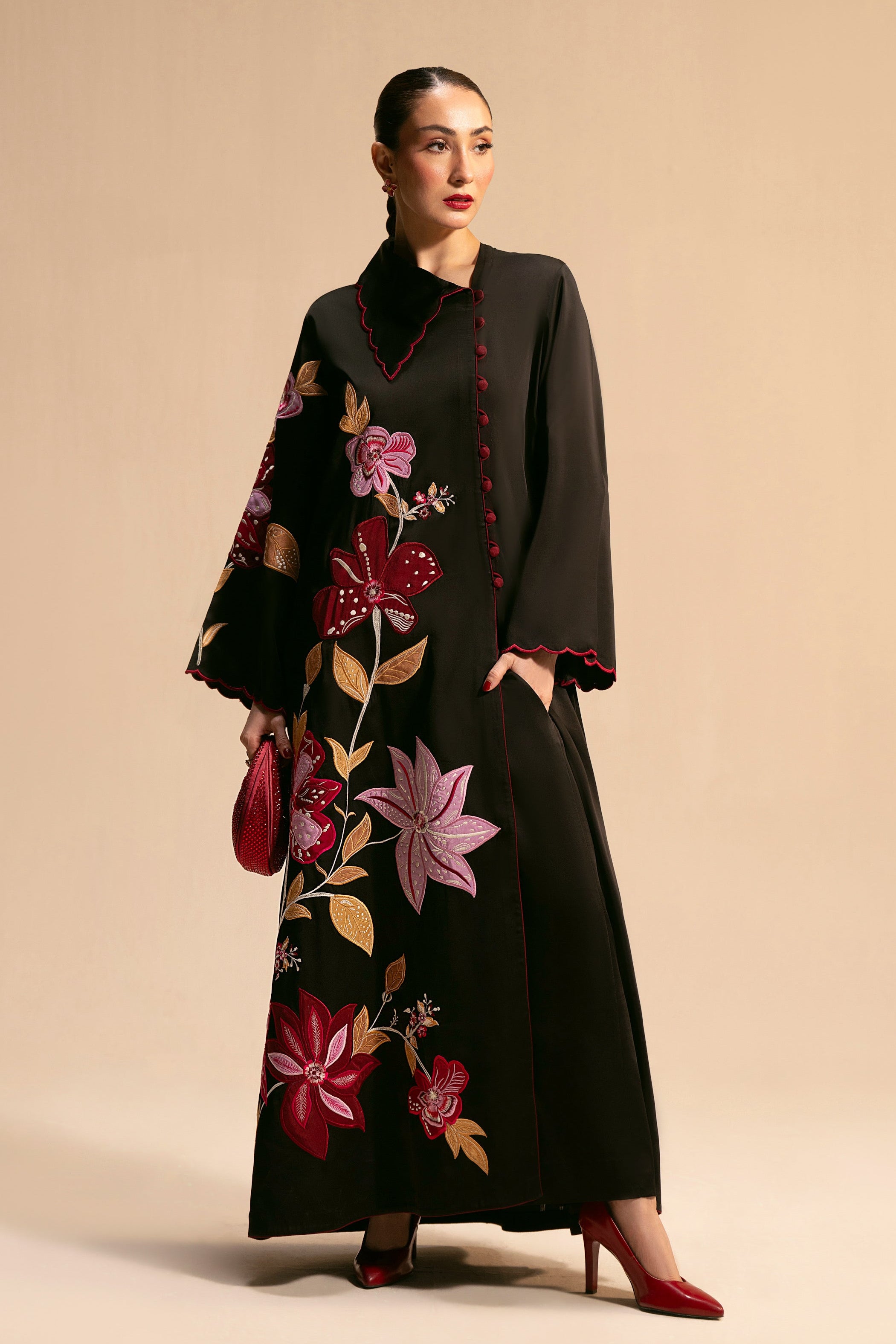 lawn cotton Kaftan in Black