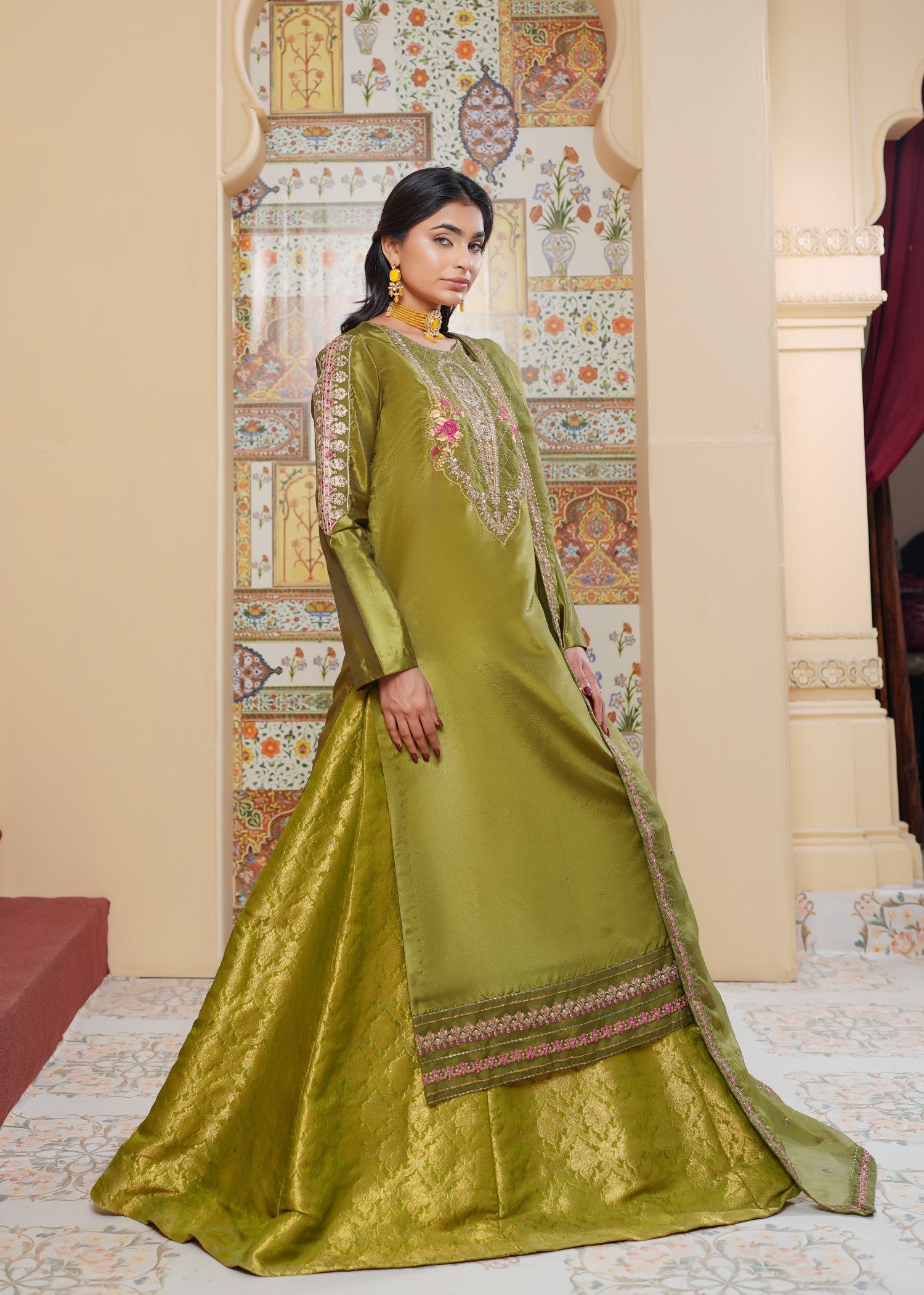 silk Lehenga in Green