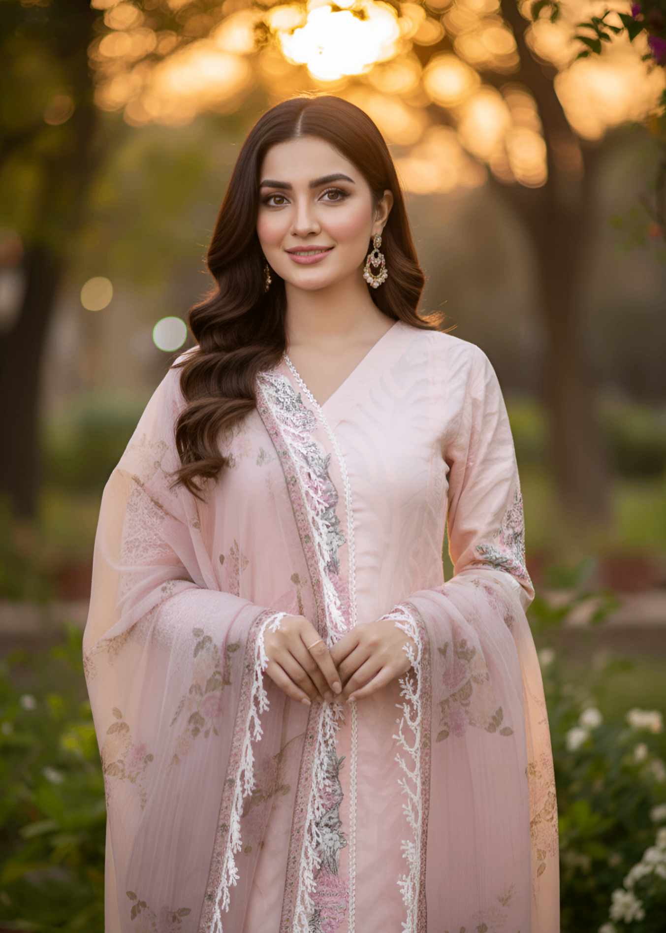 organza zari jacquard Kurta Set in Peach pink