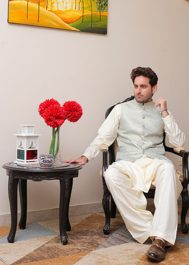 banarsi silk Waistcoat in Sky blue