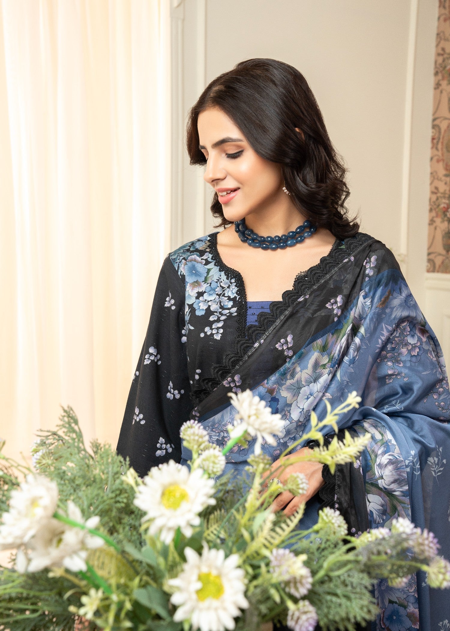 lawn cotton Kurta Set in Black