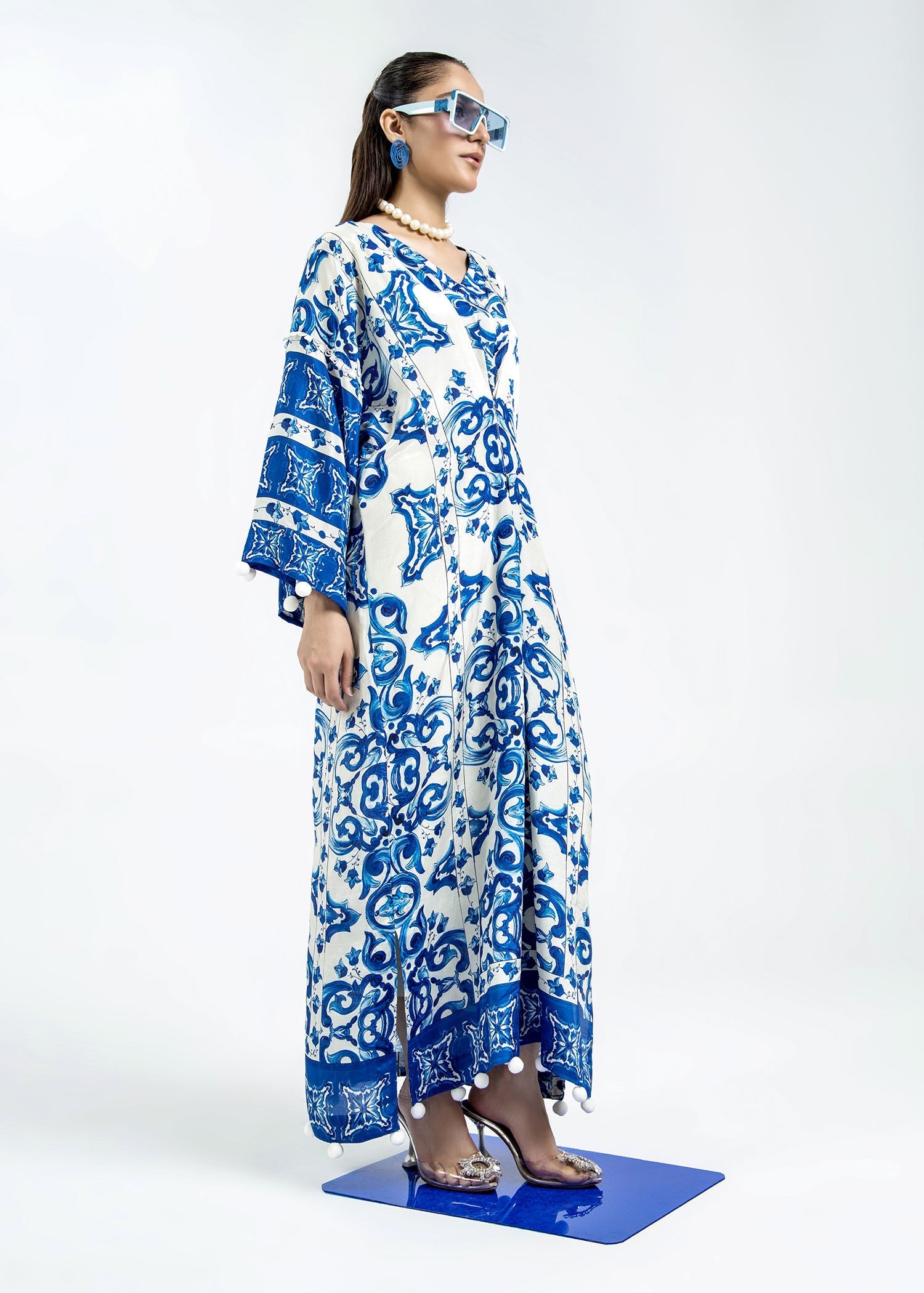 raw silk Kaftan in Blue