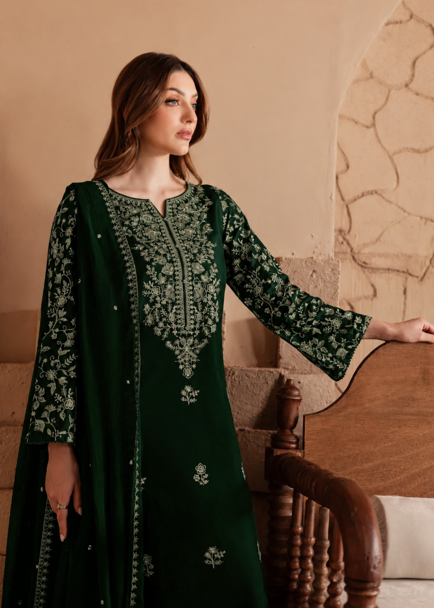linen Kurta Set in Hunter green