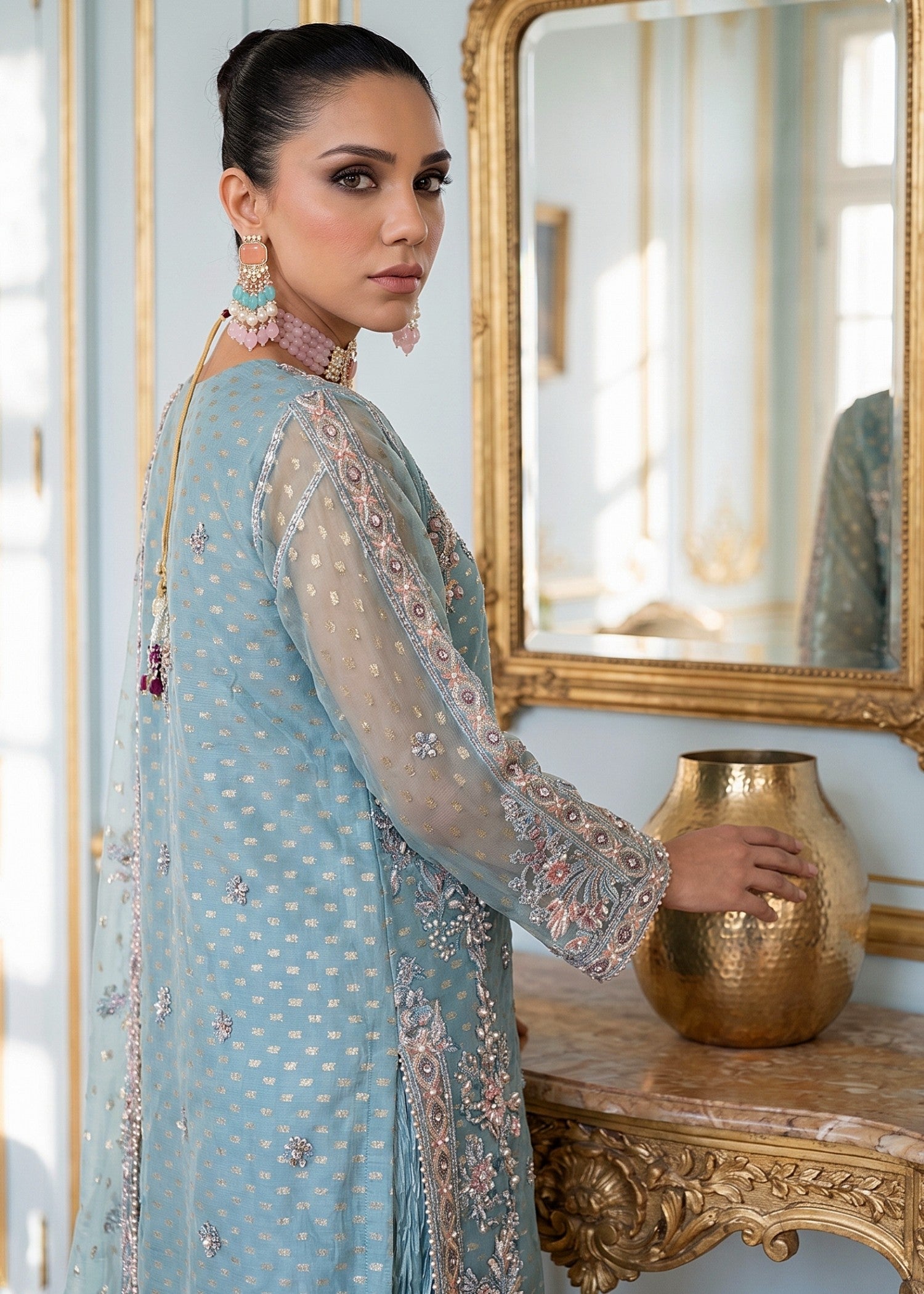 net Sharara in Ice blue