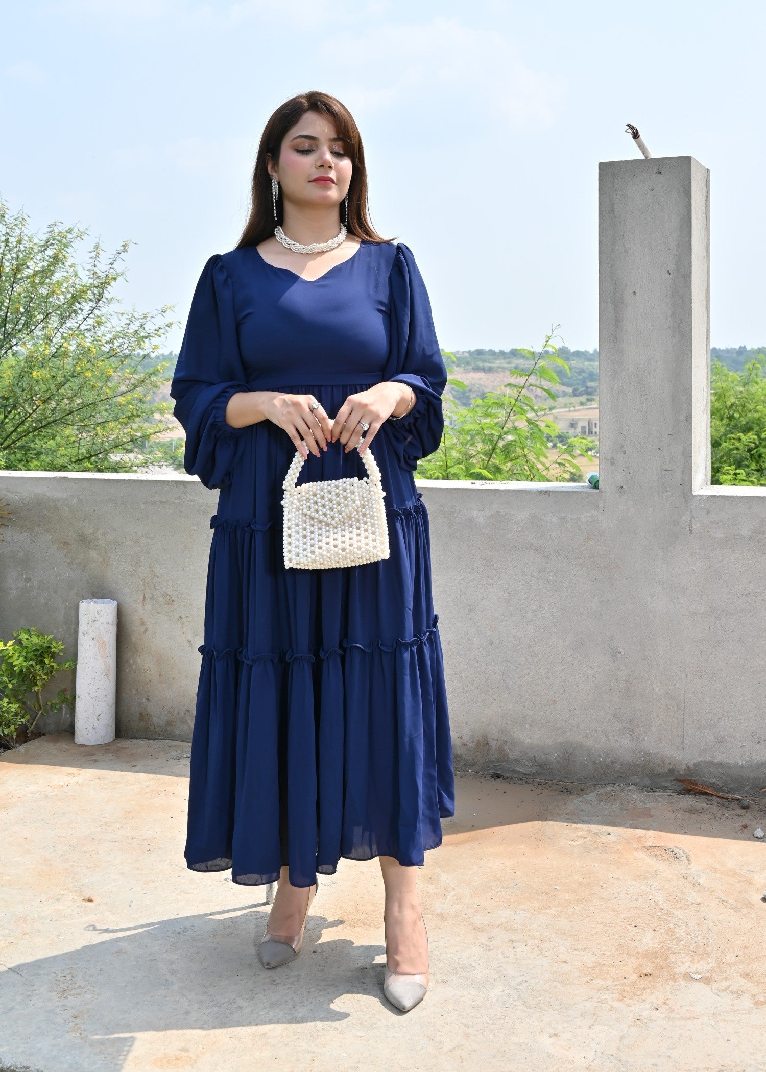 georgette Dress in Blue