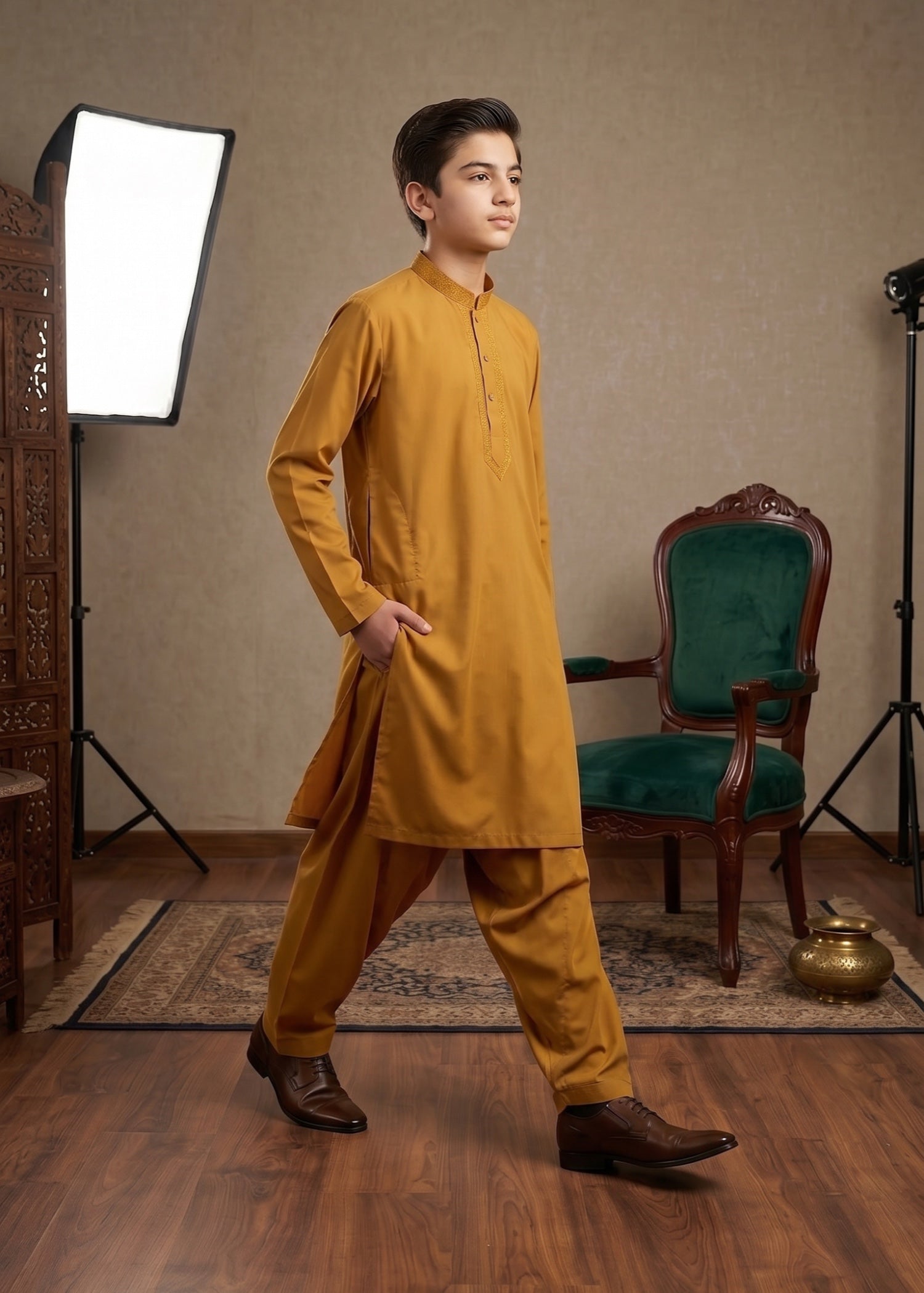 wash & wear Kurta Set in Mari gold