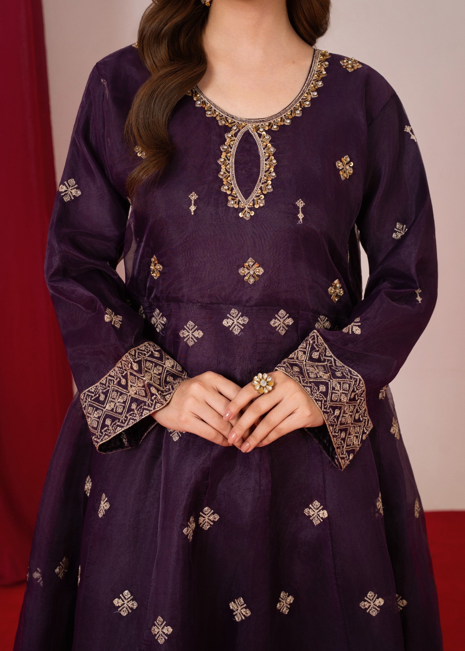 organza Pishwas in Purple