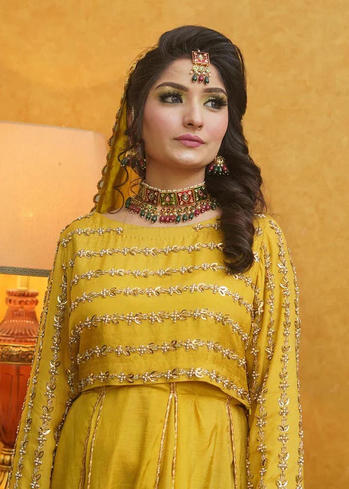 raw silk Lehenga in Yellow