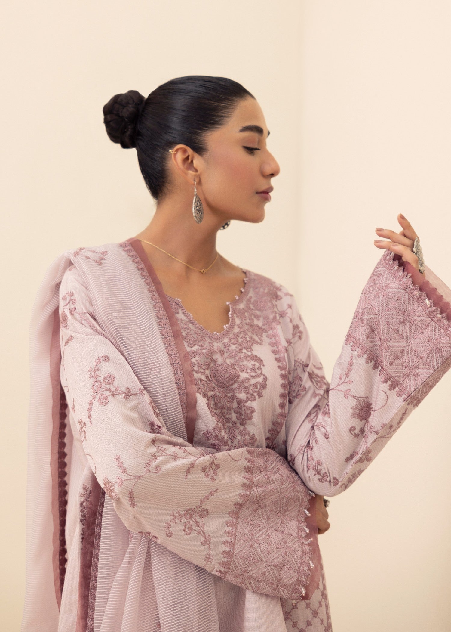 chambray Kurta Set in Mauve