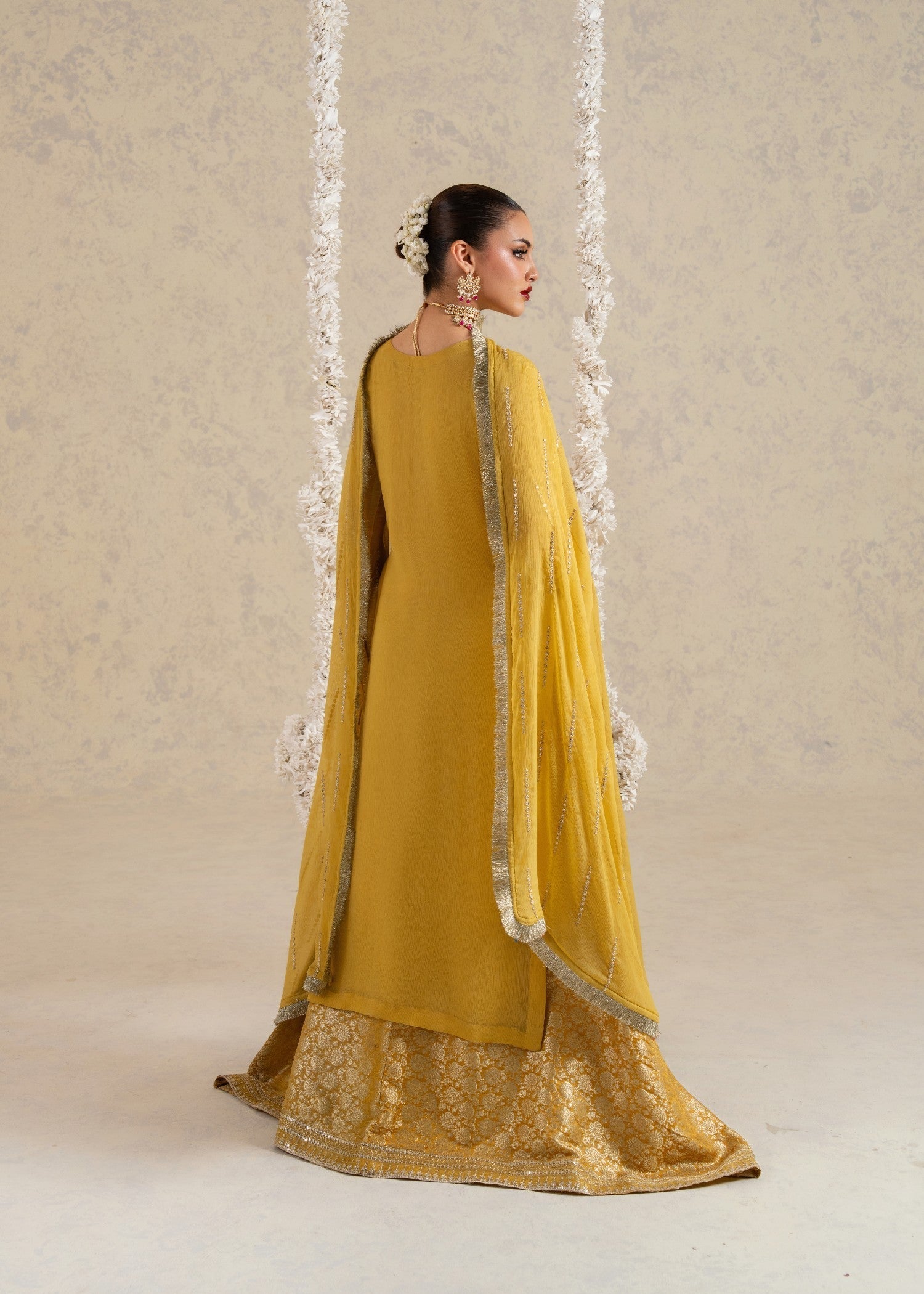 chiffon Lehenga in Mustard