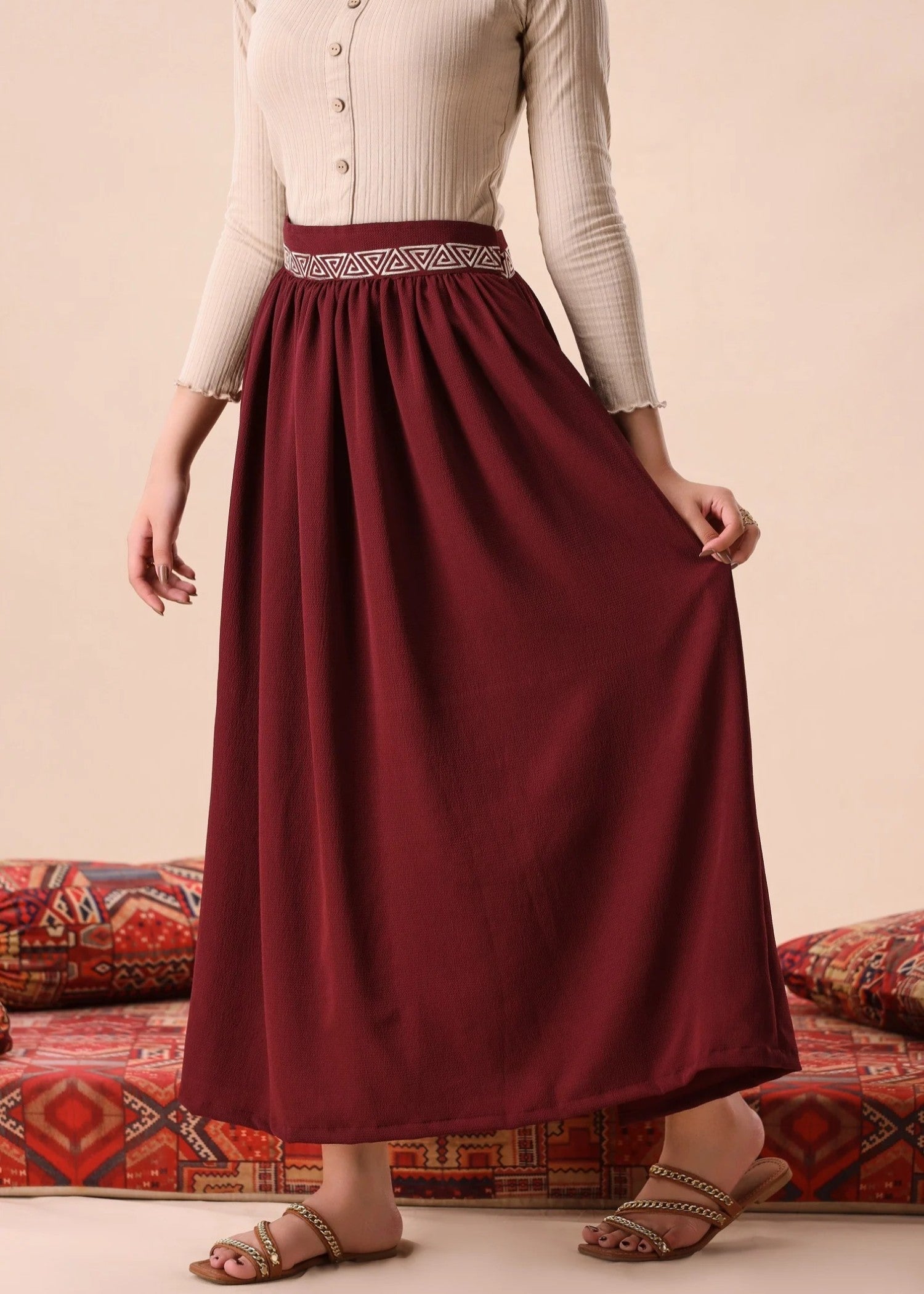 polyester Skirt in Maroon