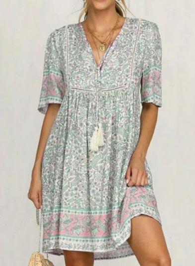 Hollow short sleeve dress sexy V-neck