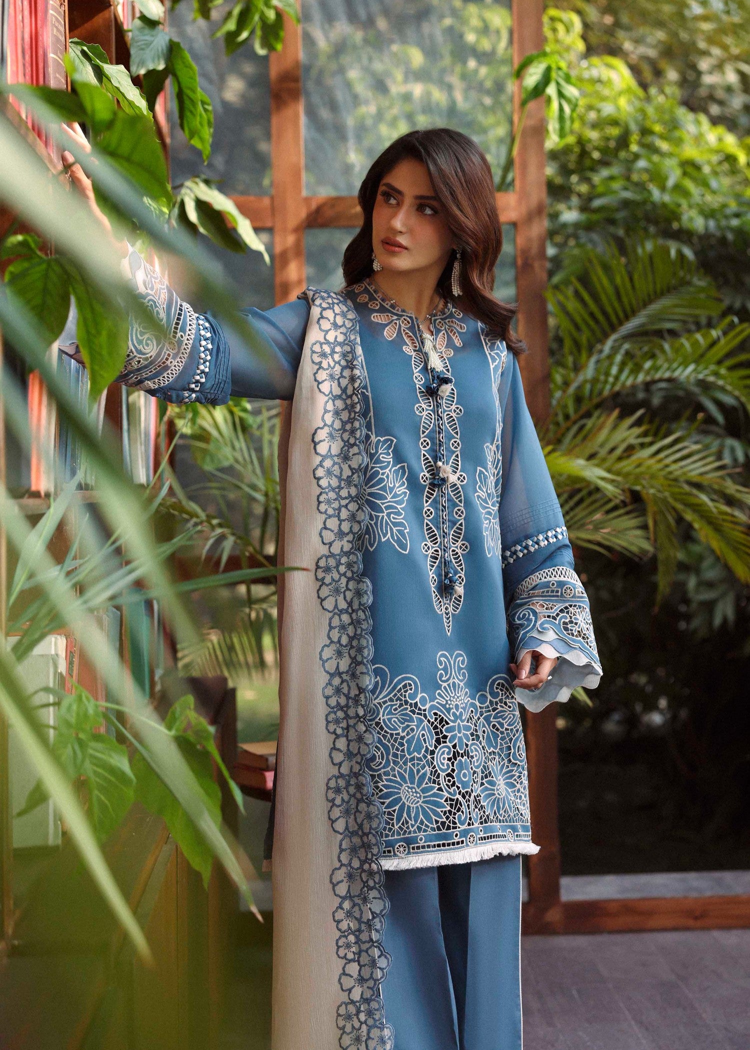 swiss voil Kurta Set in Teal