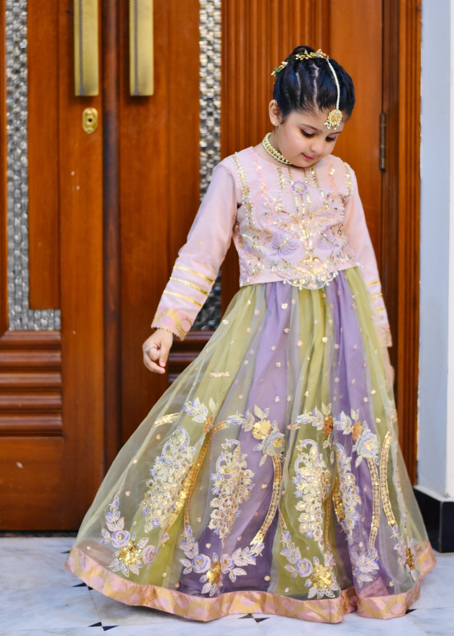 net Lehenga in Multi