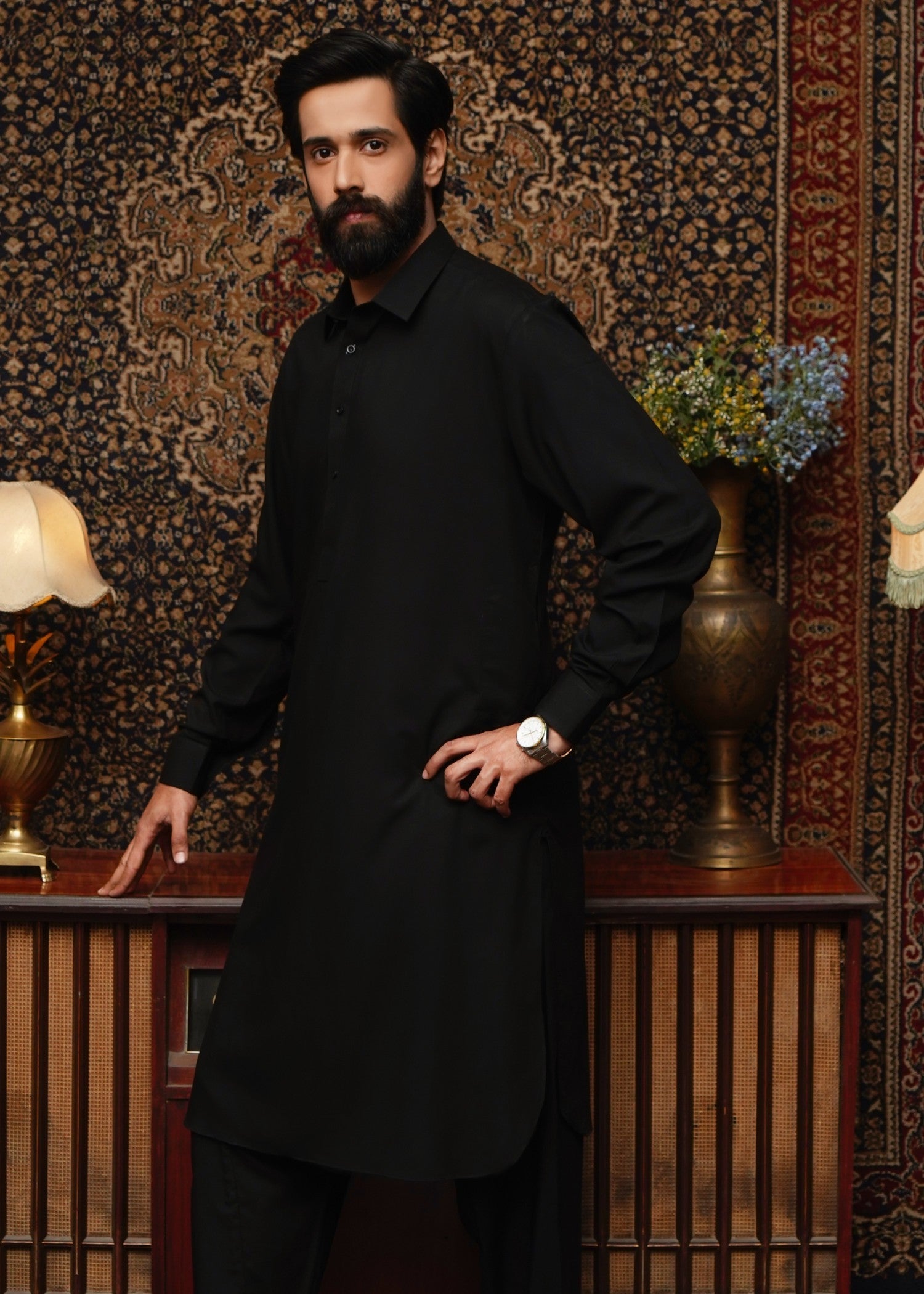 wash & wear Shalwar Kameez in Jet black