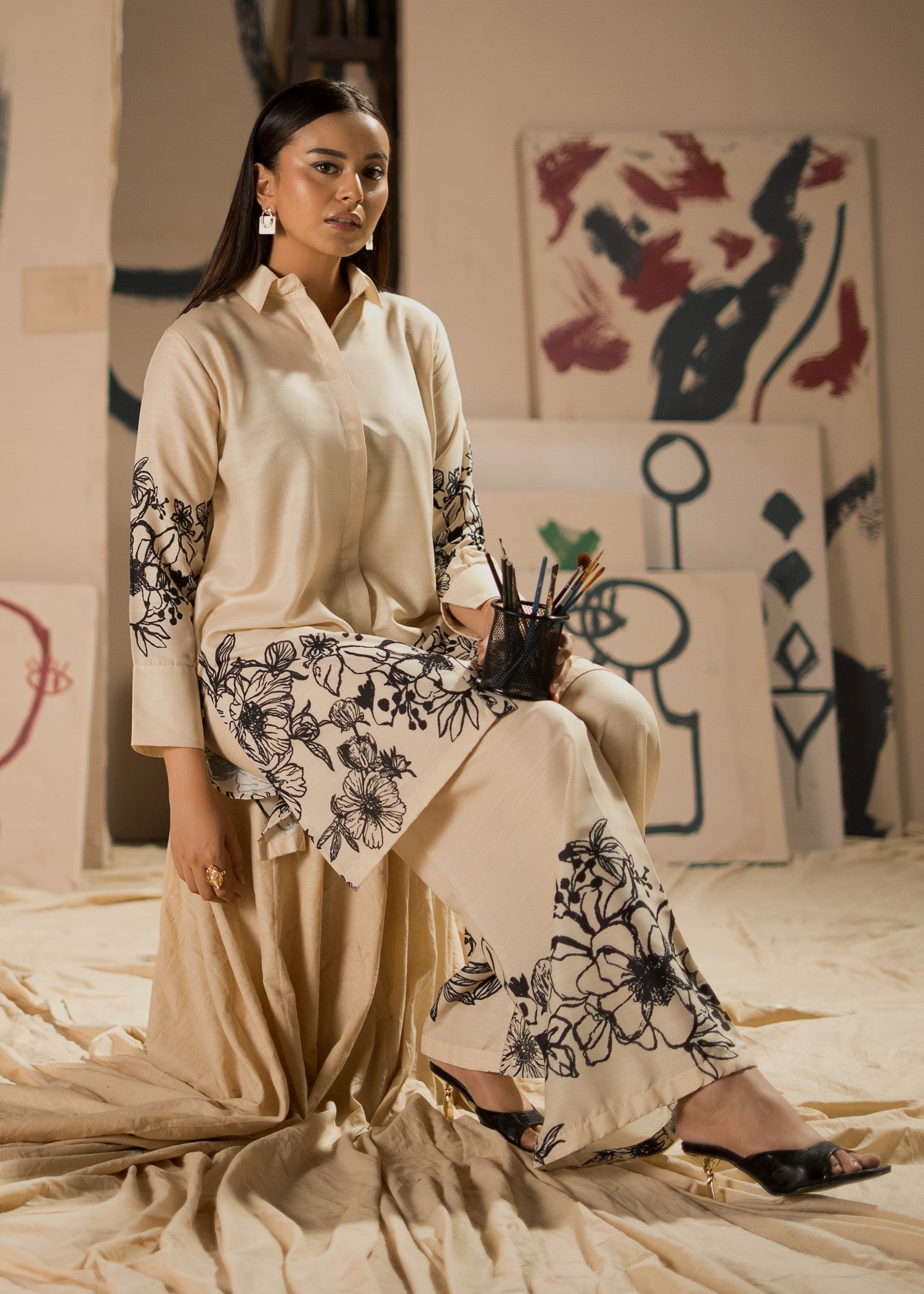 raw silk Co Ord Sets in Ivory