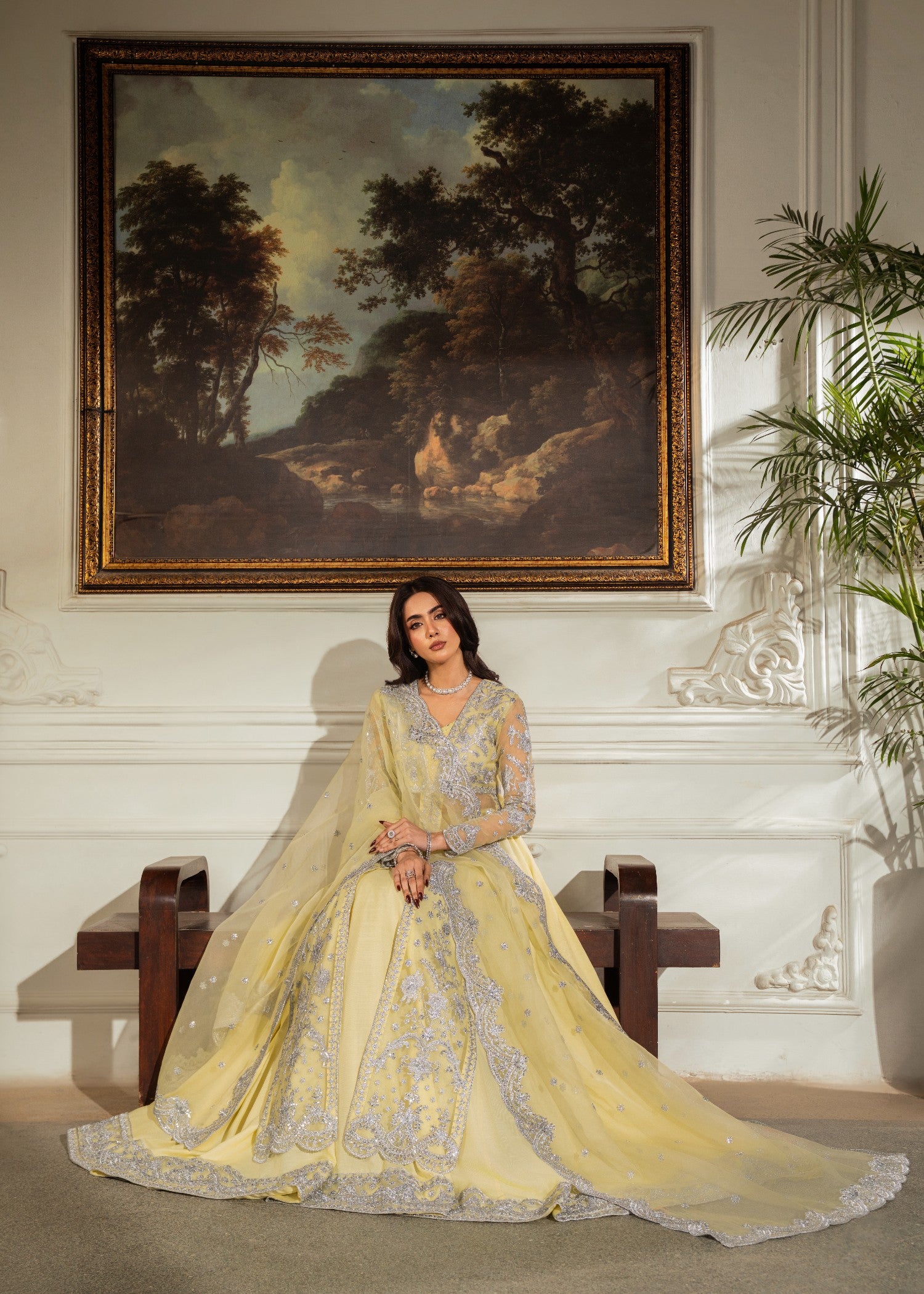 organza Lehenga in Pale yellow