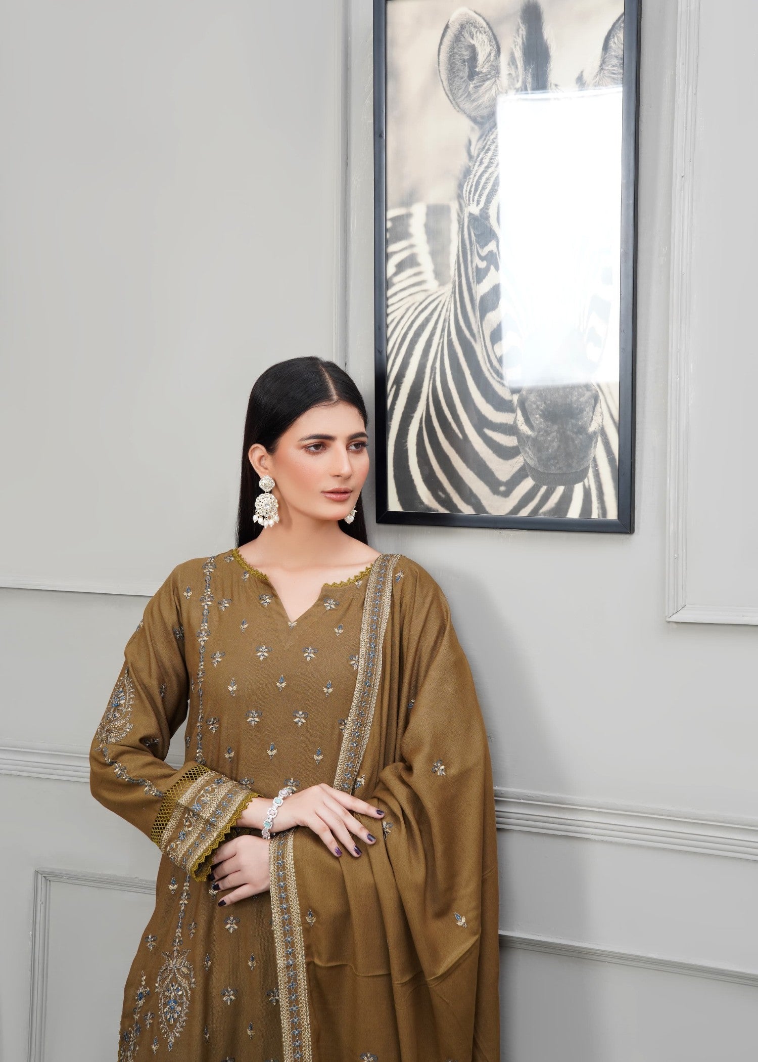 karandi Kurta Set in Camel brown