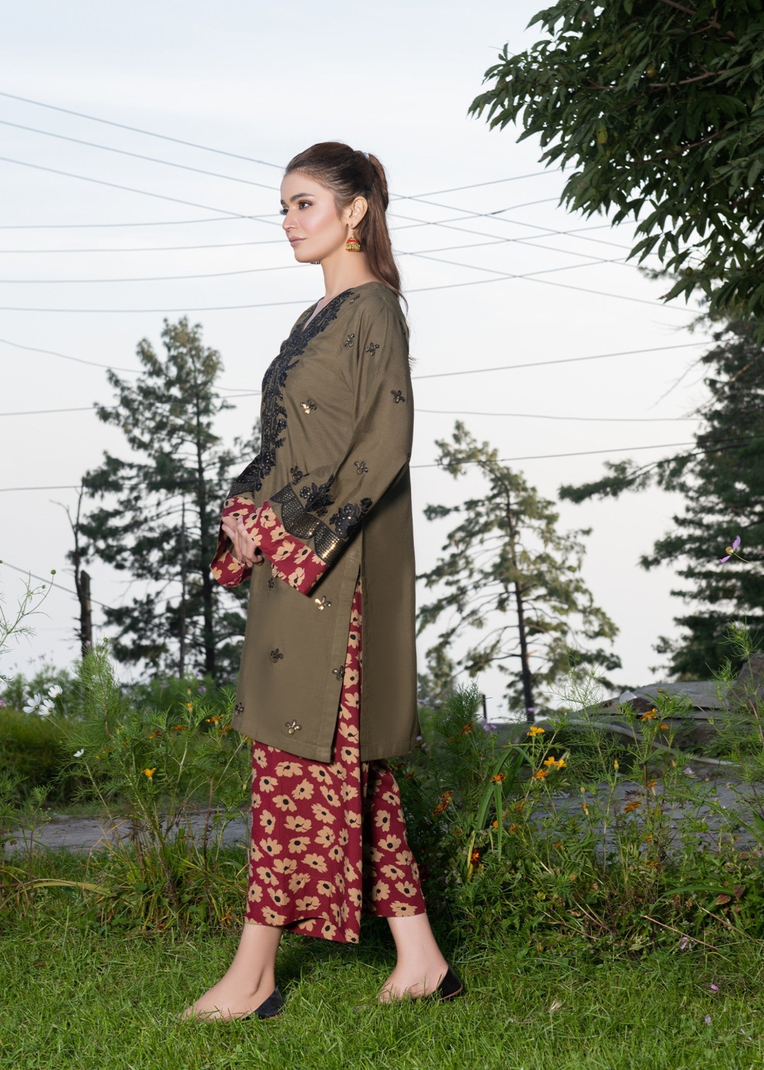viscose Kurta Set in Olive green