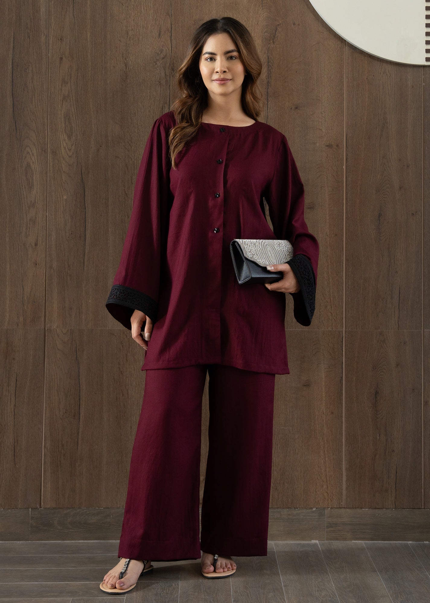 cotton karandi Co ord Sets in Burgundy