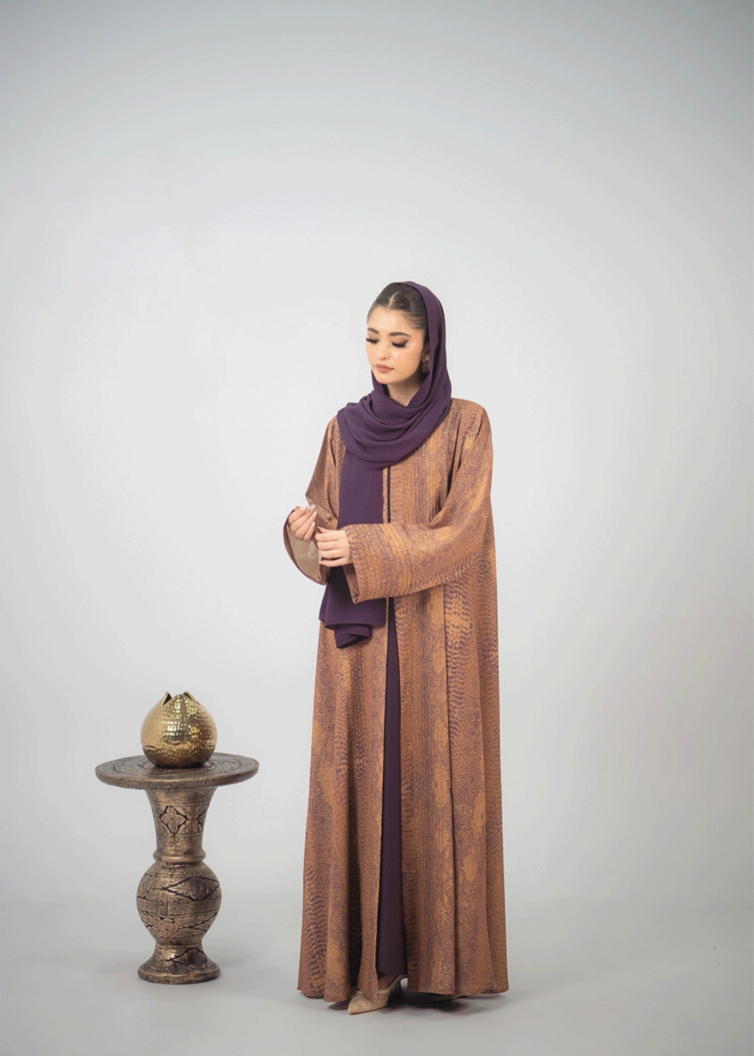 chiffon Abaya in Camel brown
