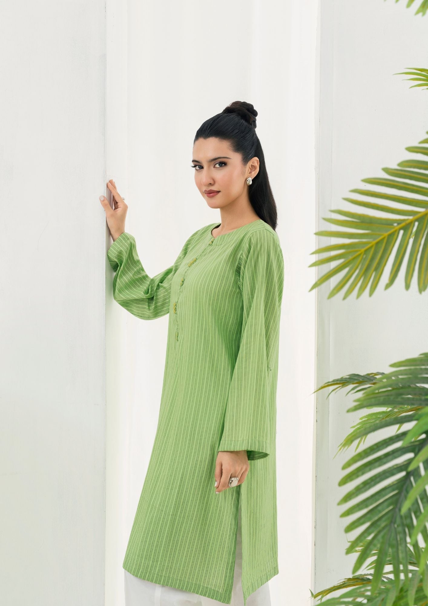 textured lawn Kurti in Herb green