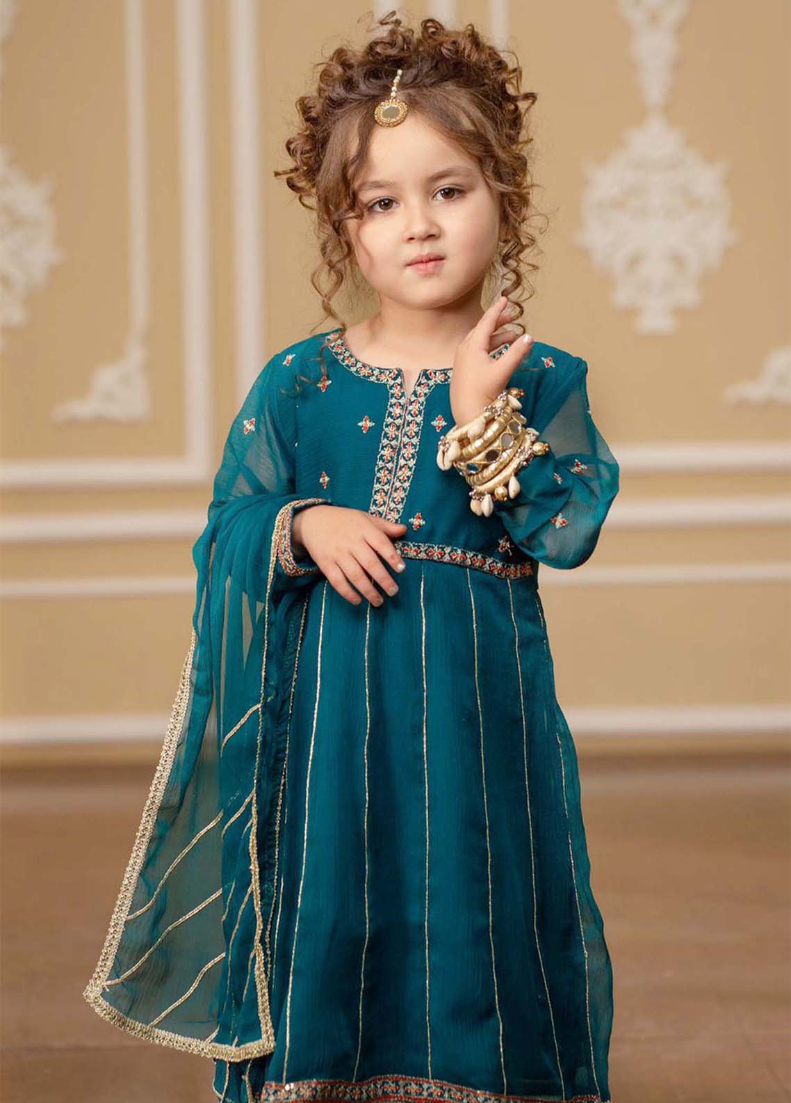 crinkle Pishwas in Teal