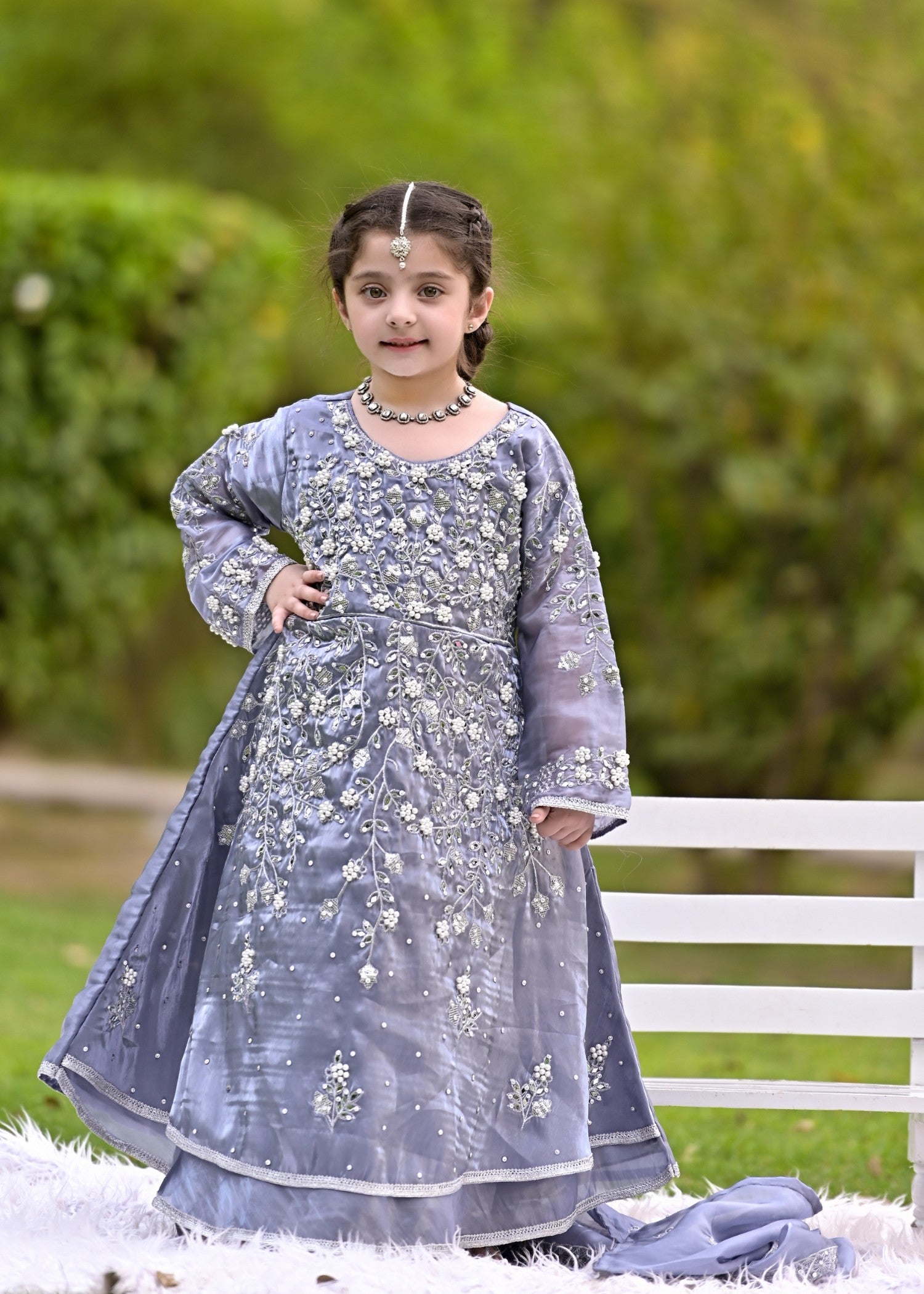 silk Pishwas in Cool grey