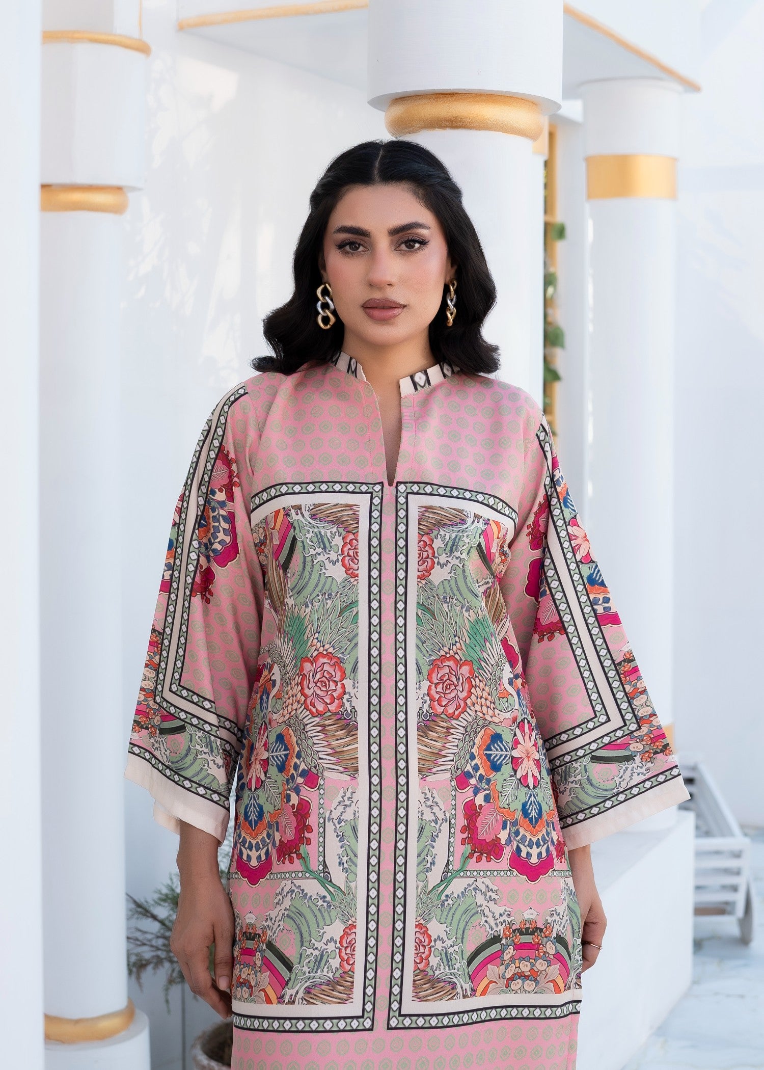 poly lawn Kurta Set in Baby pink, multi