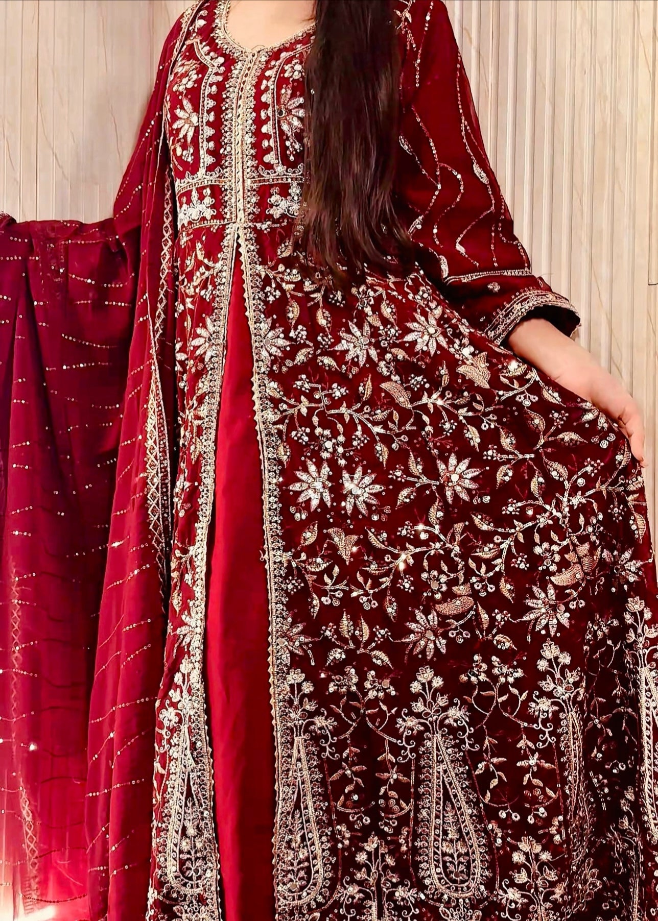 bemberg crinkle chiffon Maxi in Maroon