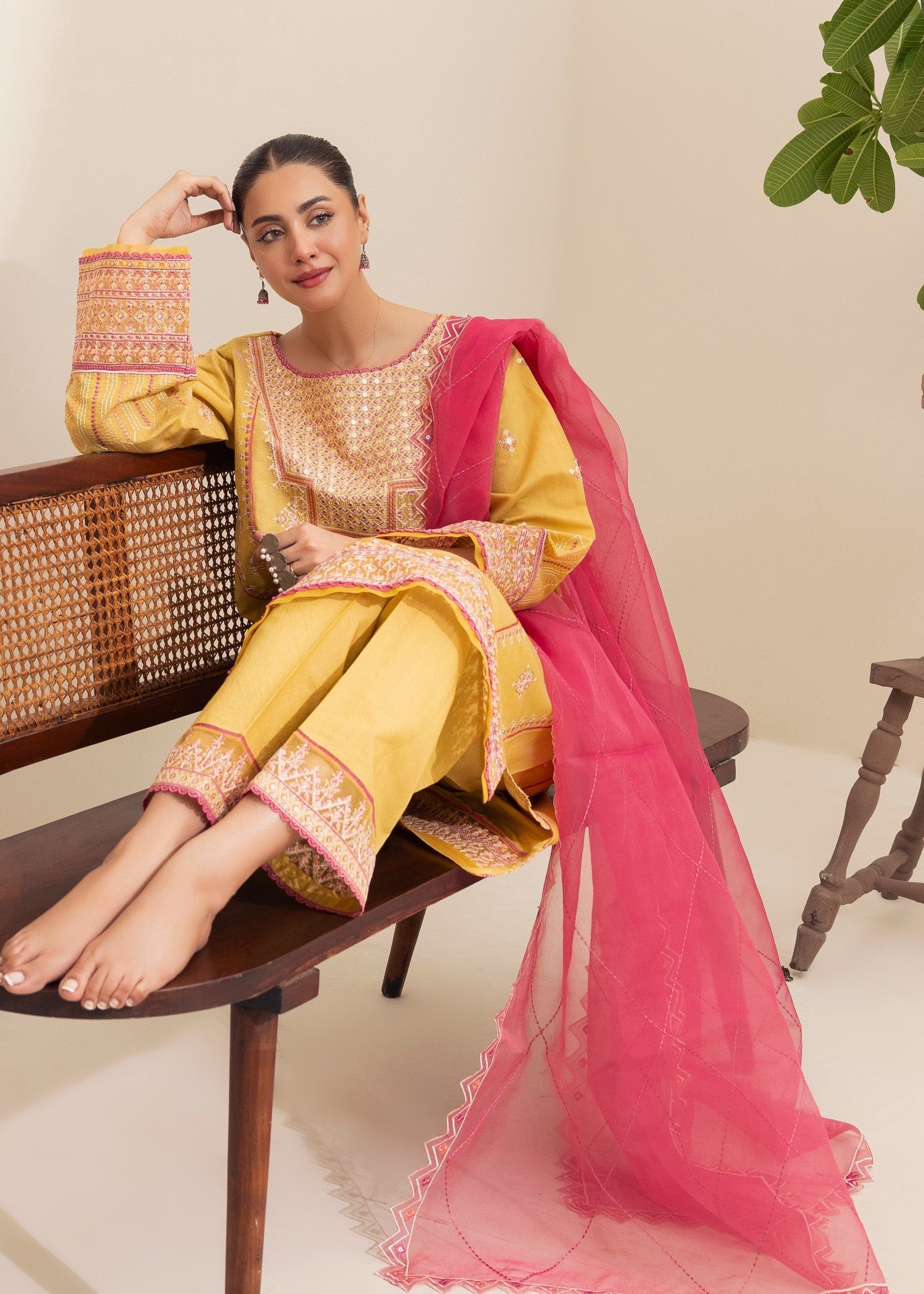 chambray Kurta Set in Yellow
